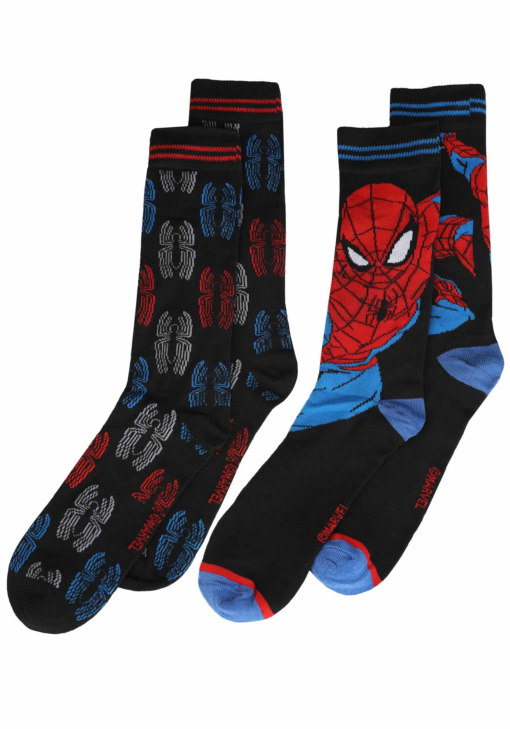 Black Spider-Man Face and Spider 2 Pack Mens Socks
