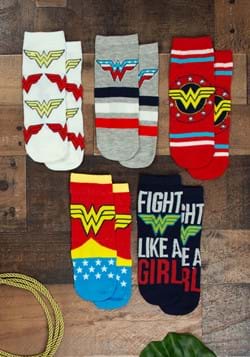 Ladies Red Wonder Woman Logo 5 Pack Socks-0