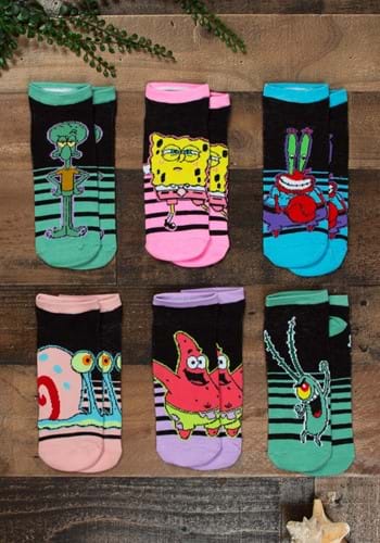 Ladies Black Spongebob 6 Pack Socks-0
