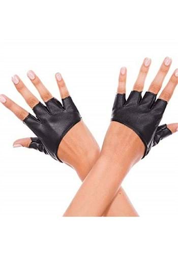 Fingerless Black Faux Leather Cropped Gloves