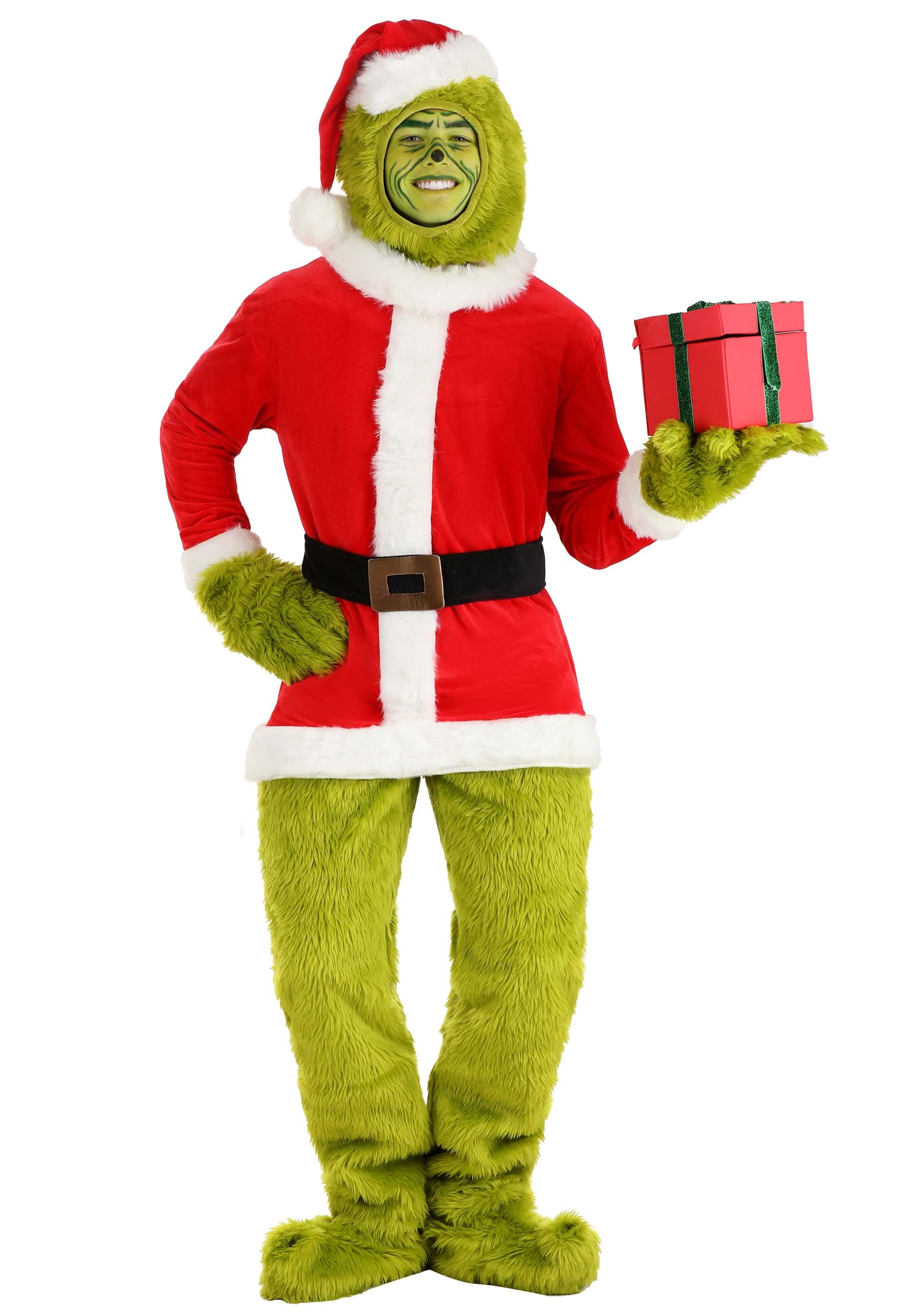 Photos - Fancy Dress SanTa FUN Costumes The Grinch  Open Face Adult Costume Green/Red/Wh 