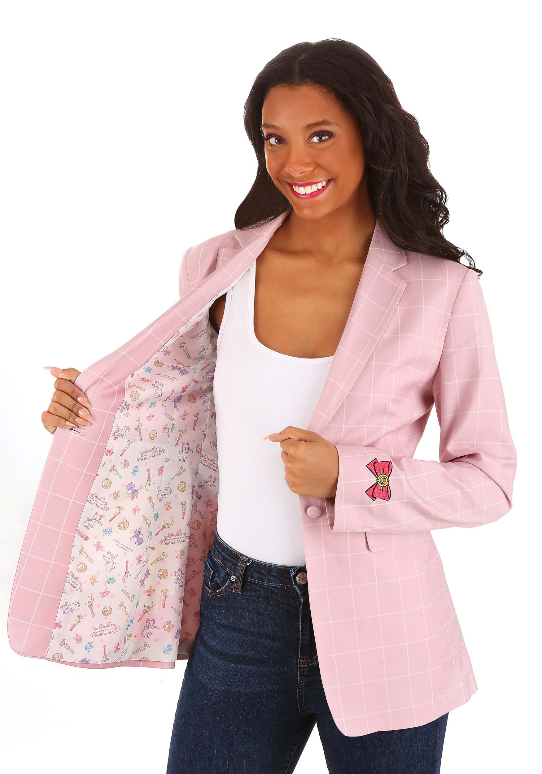 Sailor Moon Womens Pink Plaid Blazer