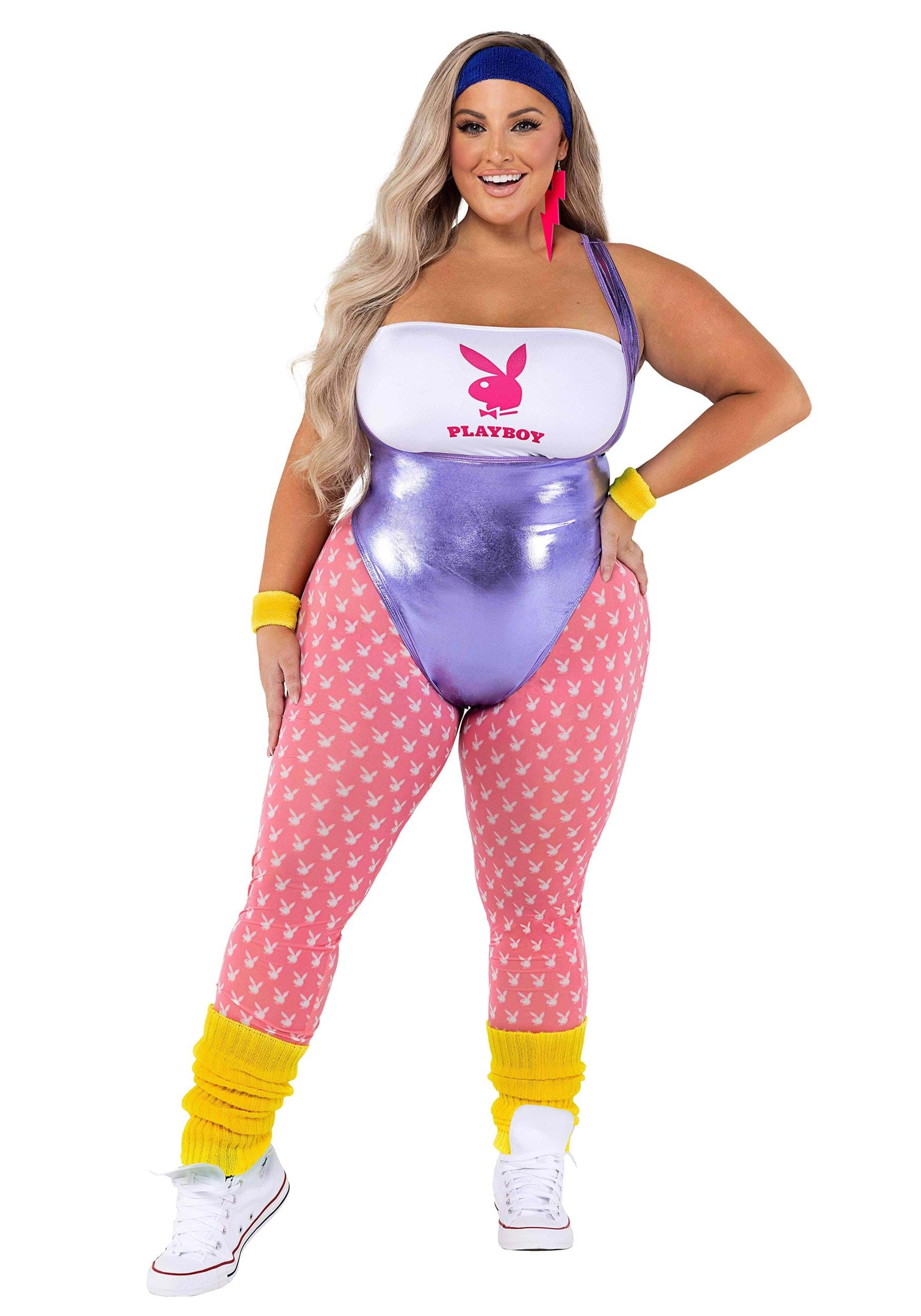 Photos - Fancy Dress Roma Women's Plus Size Playboy 80s Workout Costume Purple/Pink/Yel 