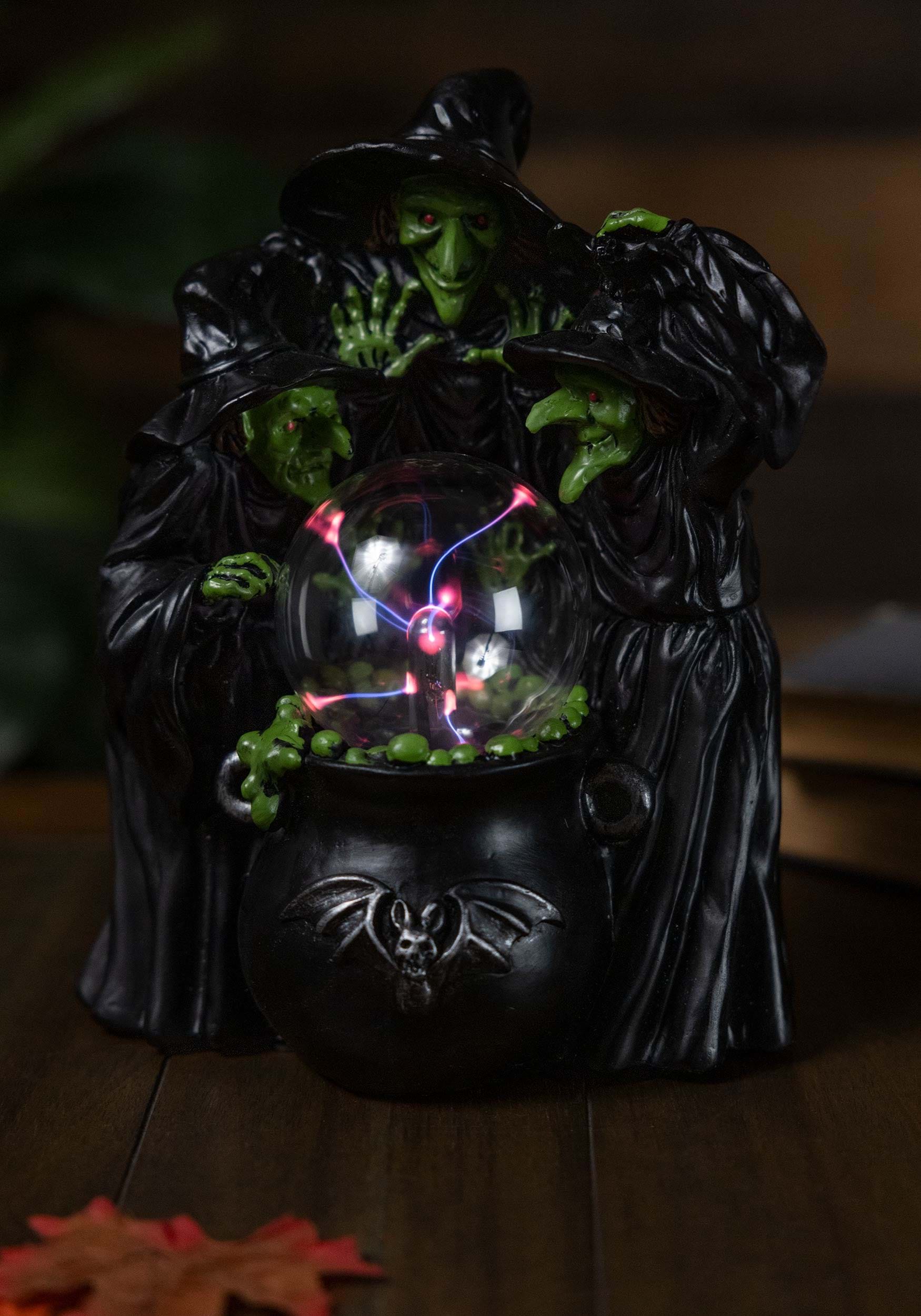 10" Cauldron and Witches with Static Lighted Magic Ball Prop