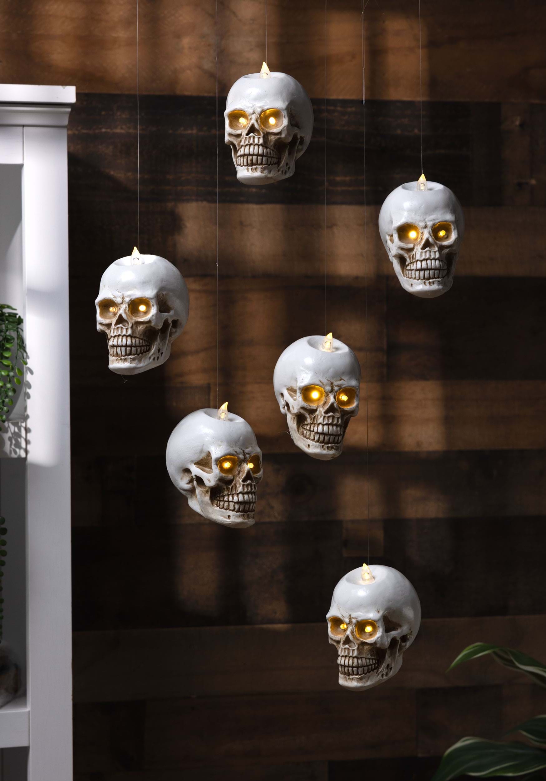 6 Light Up Hanging Skulls Prop with Remote Control | Halloween Lights