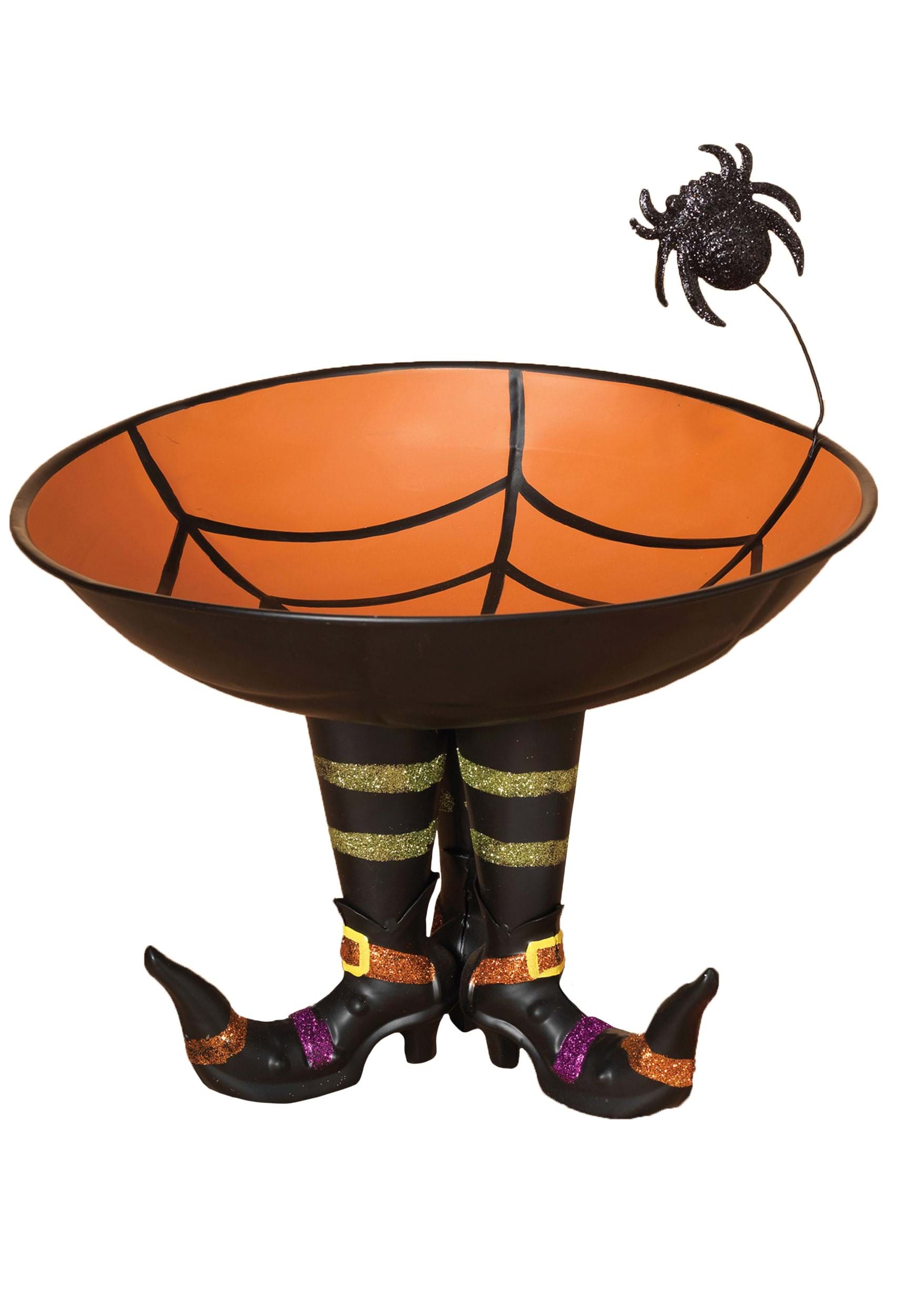 11.2" Metal Halloween Bowl on Witch Boots with Spider
