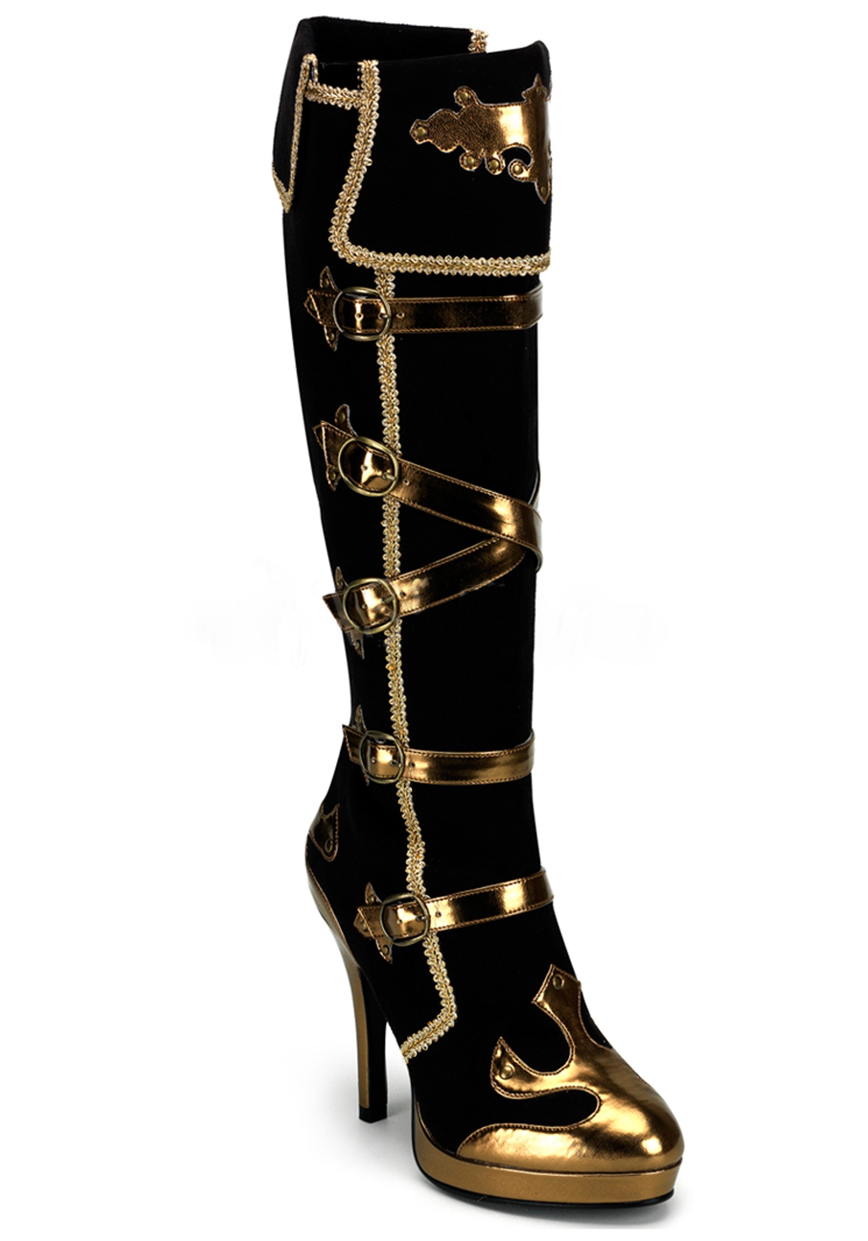Sexy Black and Gold Pirate Costume Boots For Adults