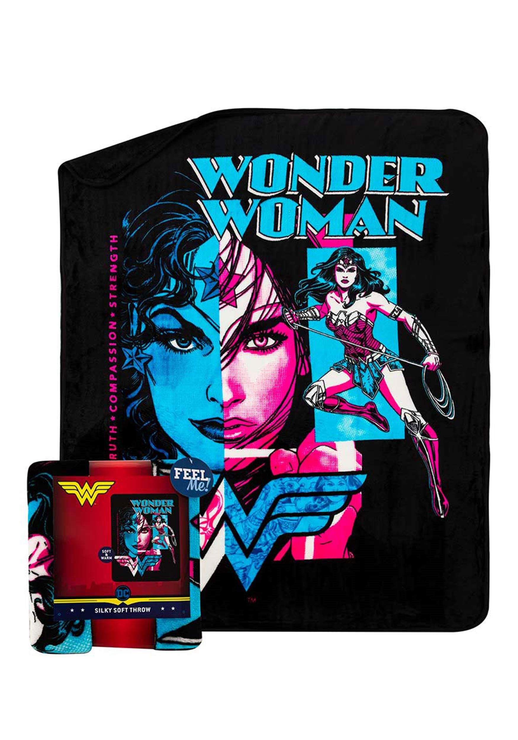 Wonder Woman Truth Compassion Strength 46in X 60in Silk Touch Throw