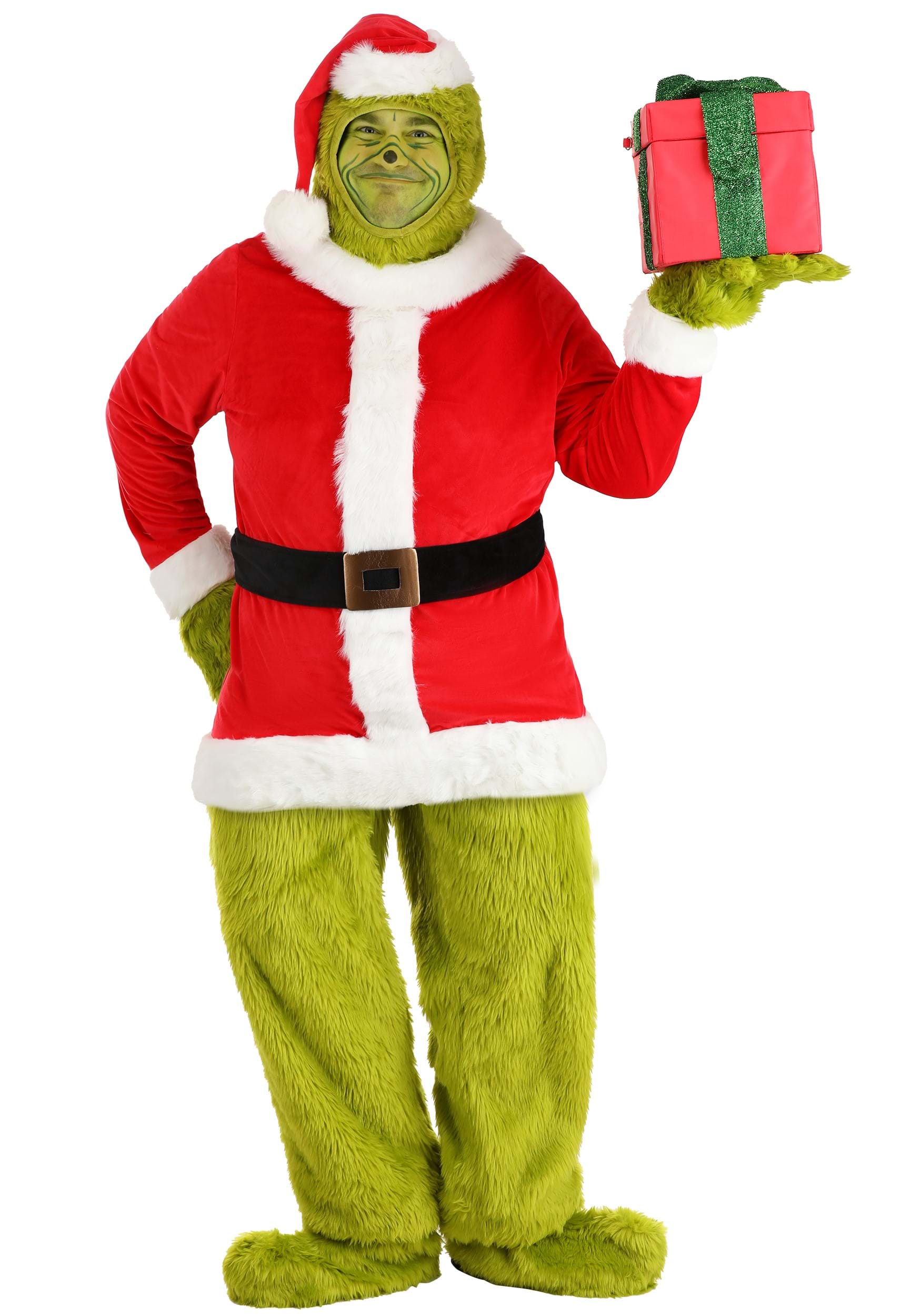 Plus Size Dr. Seuss Grinch Santa Open Face Adult Costume