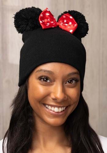 Minnie Mouse Pom Ears Beanie with 3D Bow for Adults
