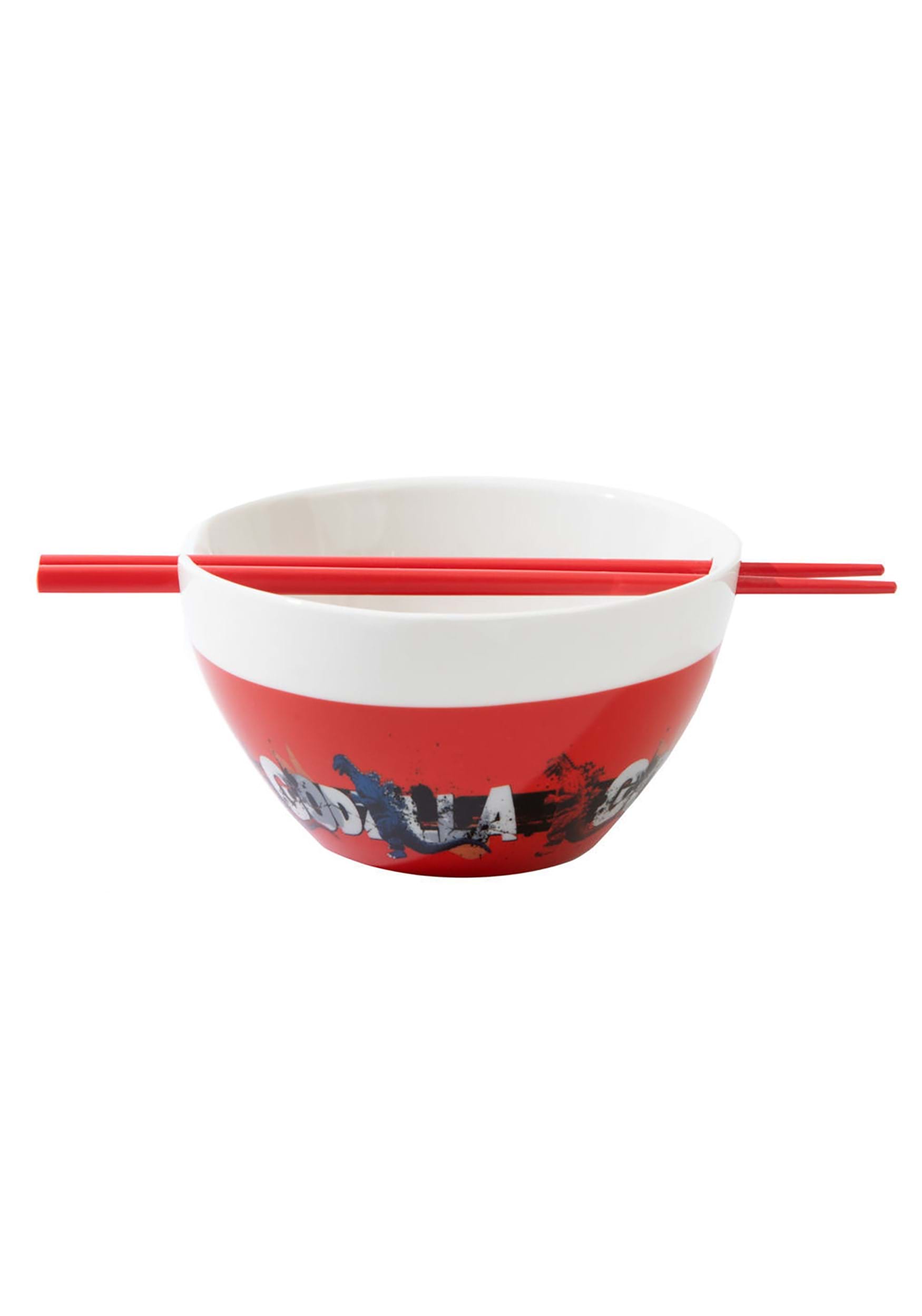 Ceramic Bowl with Chopsticks and Godzilla
