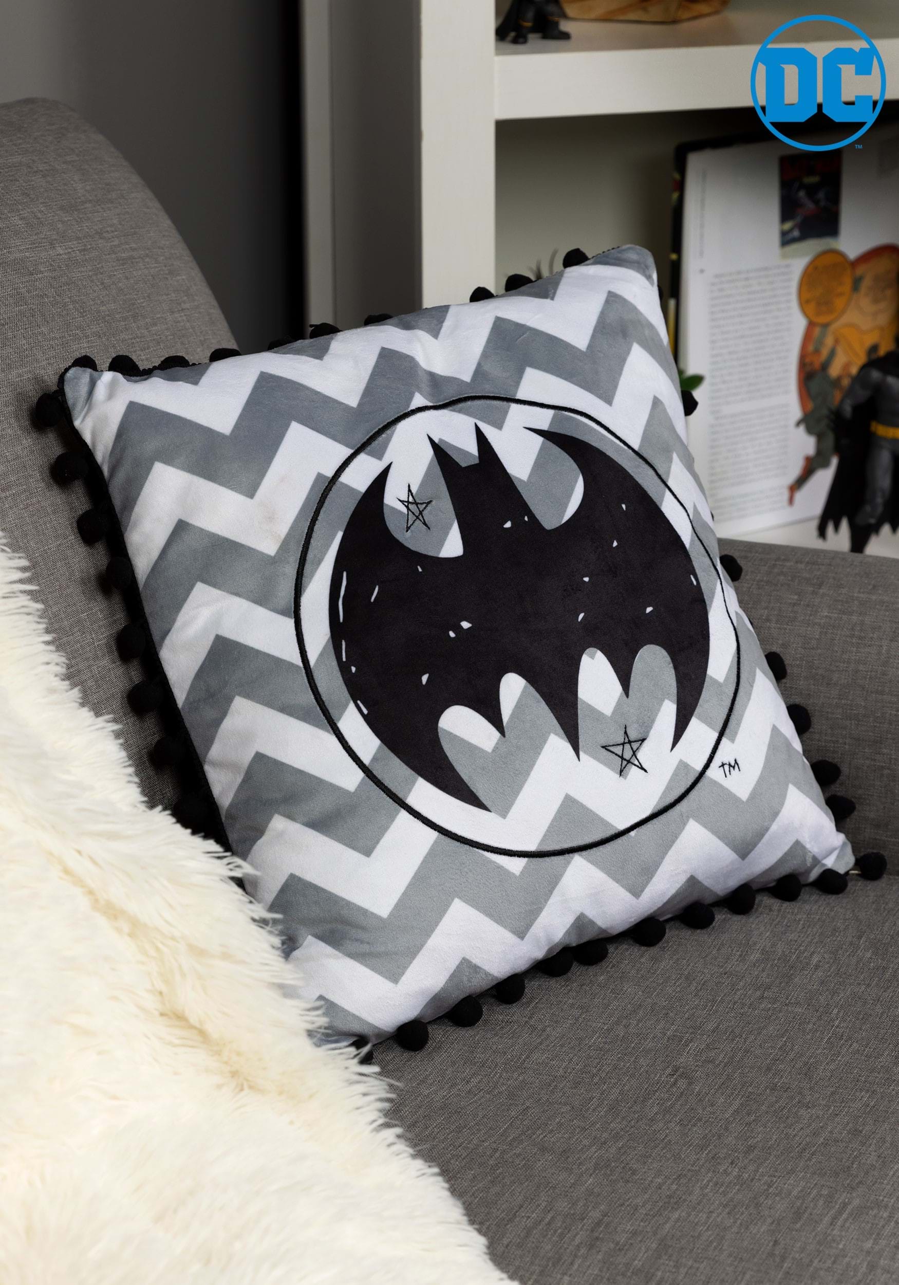 Batman Logo Black Pom Pom Pillow