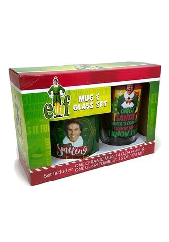 Elf Santas Coming Spread Christmas Cheer Mug Glass Set