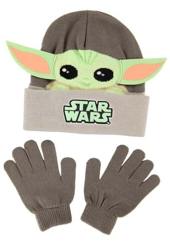 Boys Baby Yoda 3D Ears Cuff Hat and Gloves Set