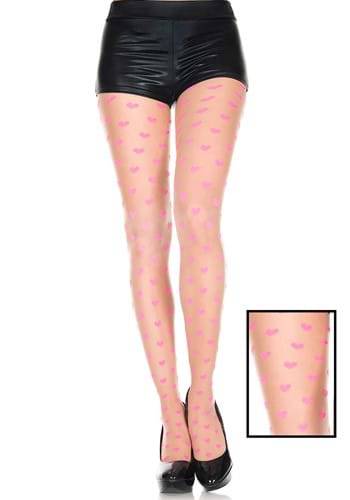 Womens Pink Hearts Translucent Spandex Pantyhose