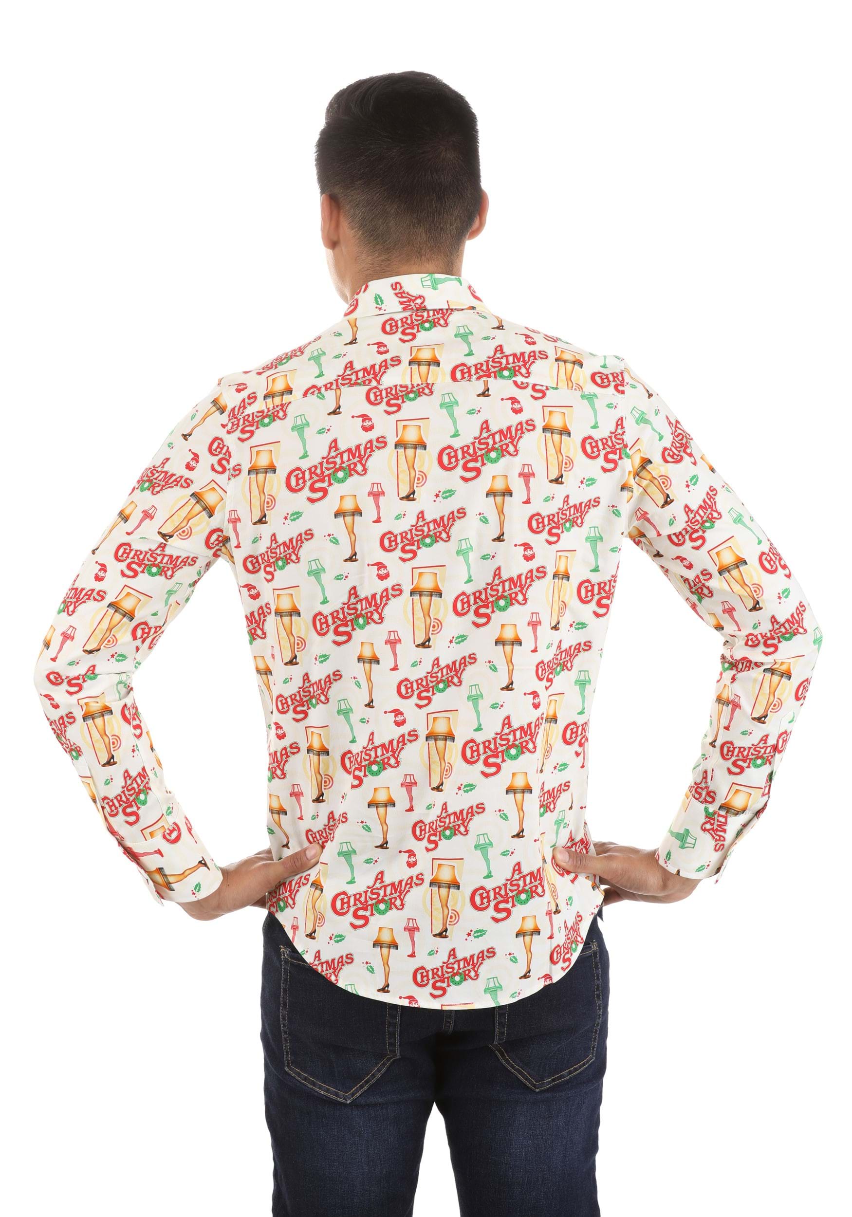 Christmas Story Long Sleeve Button Up Shirt for Men