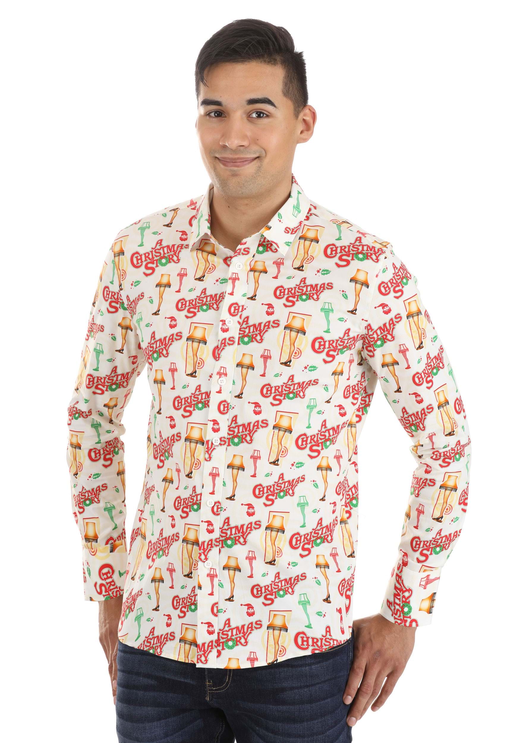 Christmas Story Long Sleeve Button Up Shirt for Men