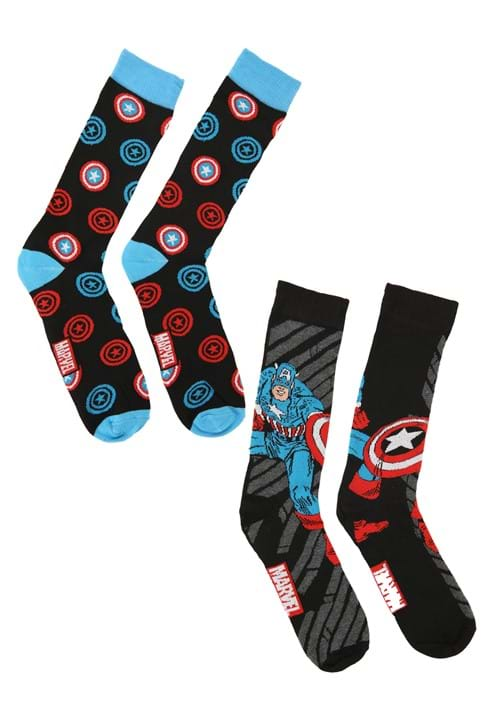 Black Captain America Mens 2pk Casual Crew Socks