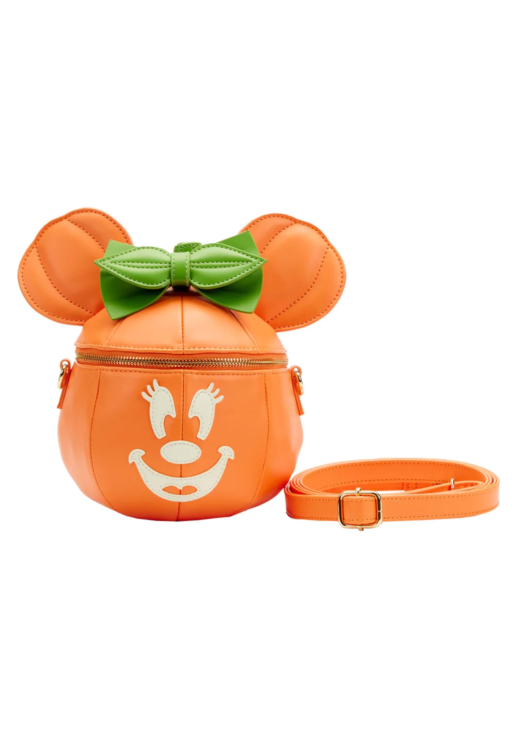 Disney Loungefly Glow Face Pumpkin Minnie Figural Crossbody Bag