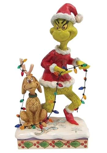 Jim Shore Grinch and Max Wrapped in Lights Statue