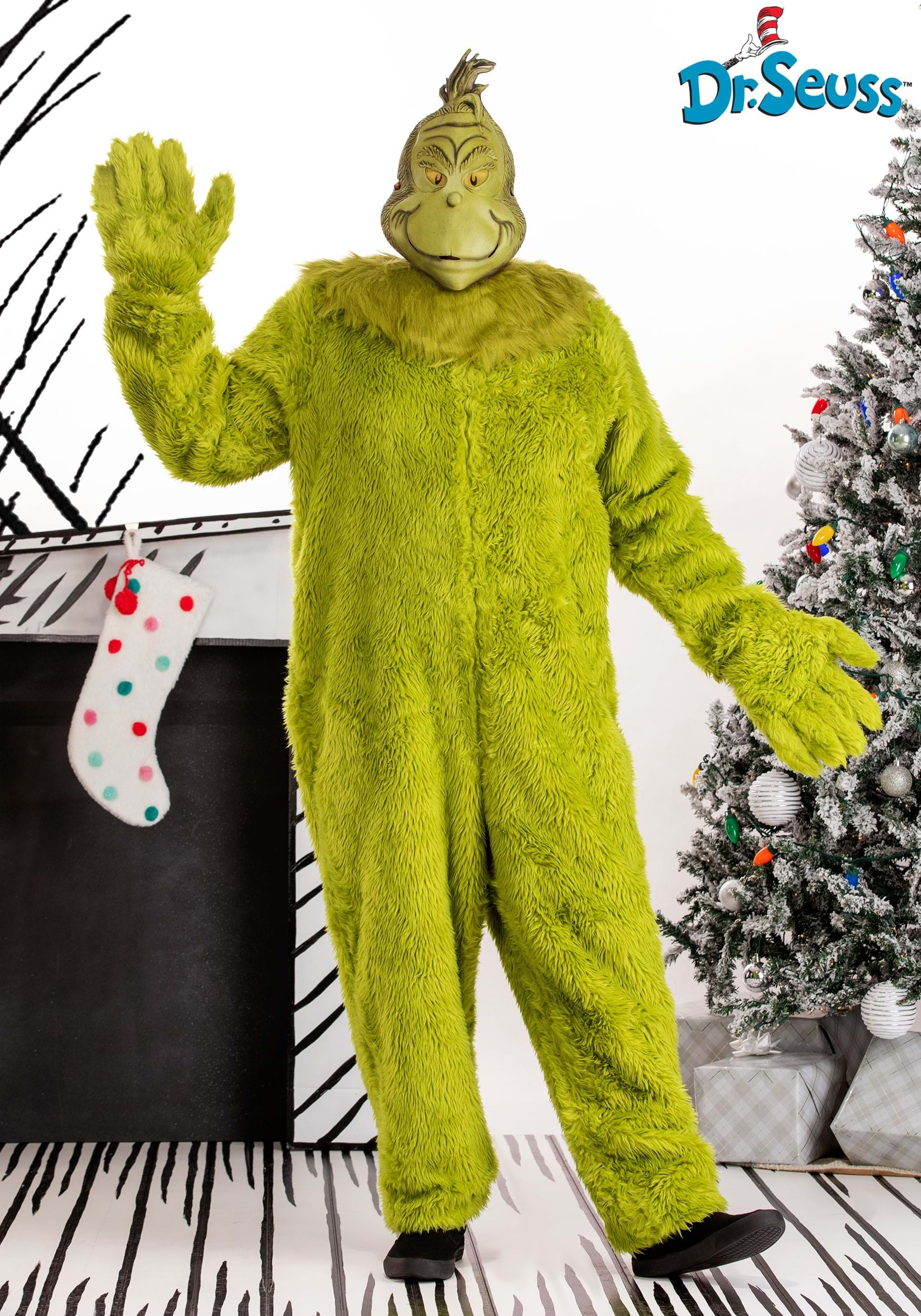 Adult Plus Size The Grinch Deluxe Jumpsuit with Latex Mask