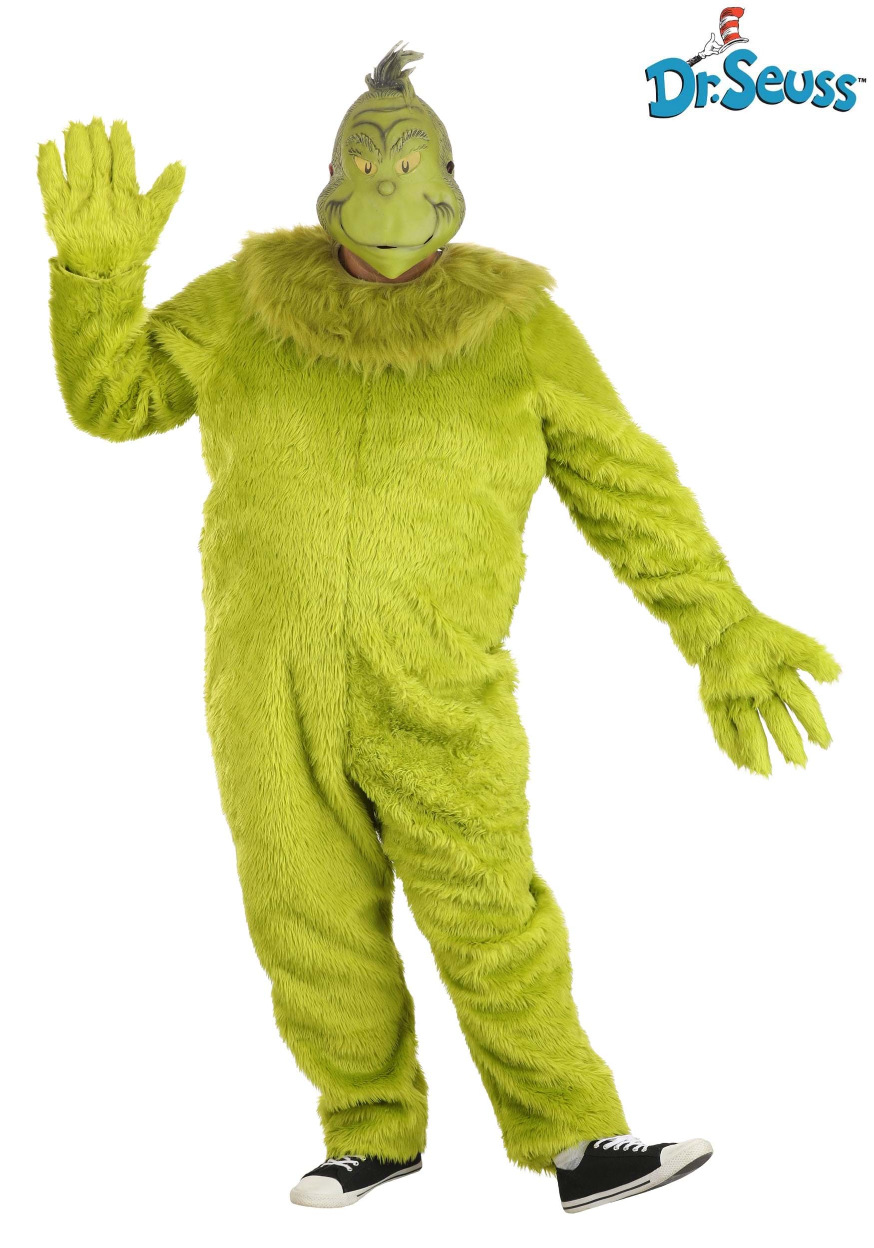 Adult Plus Size The Grinch Deluxe Jumpsuit with Latex Mask