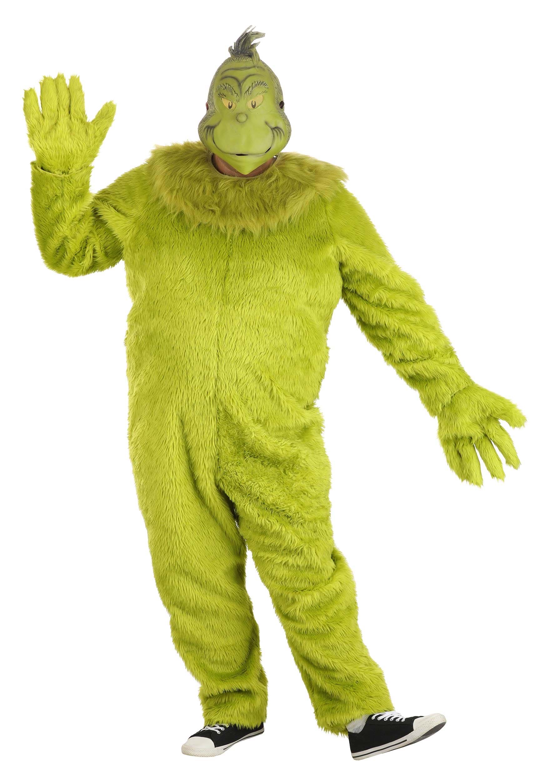 Adult Plus Size The Grinch Deluxe Jumpsuit with Latex Mask | Christmas Movie Costumes