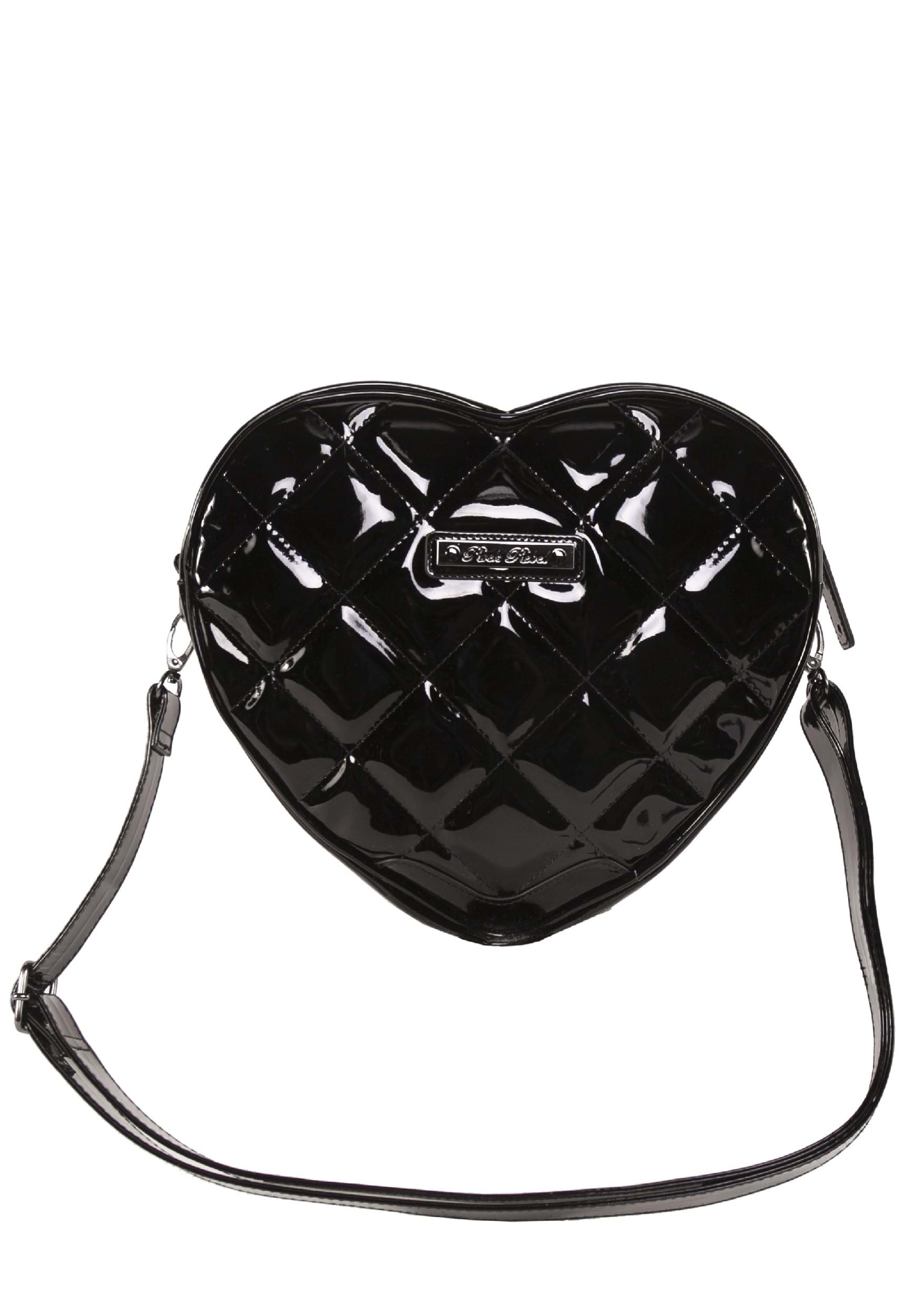 Quilted Bat Studded Faux Patent Heart Purse