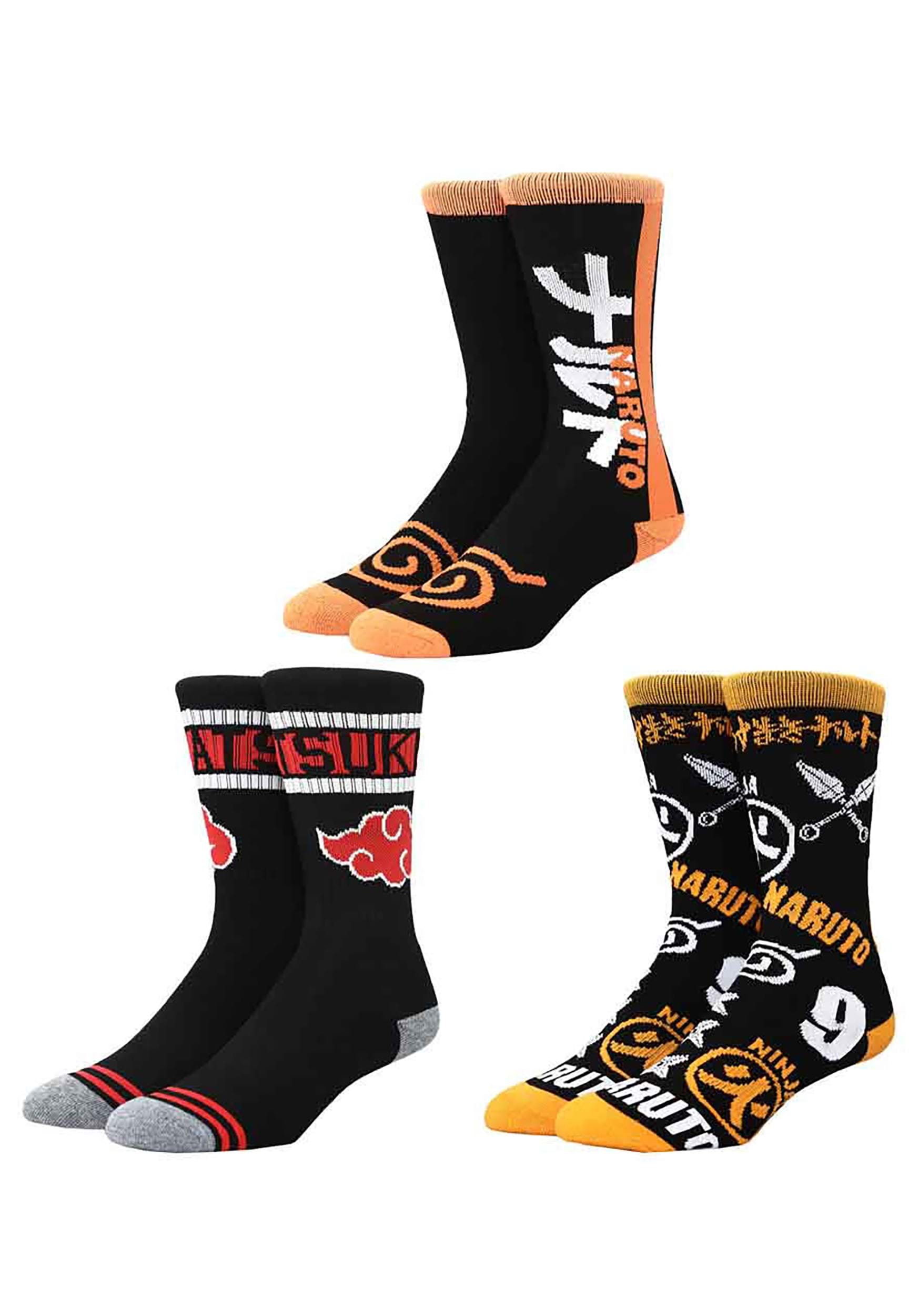 Naruto & Akatsuki 3 Pair Crew Socks
