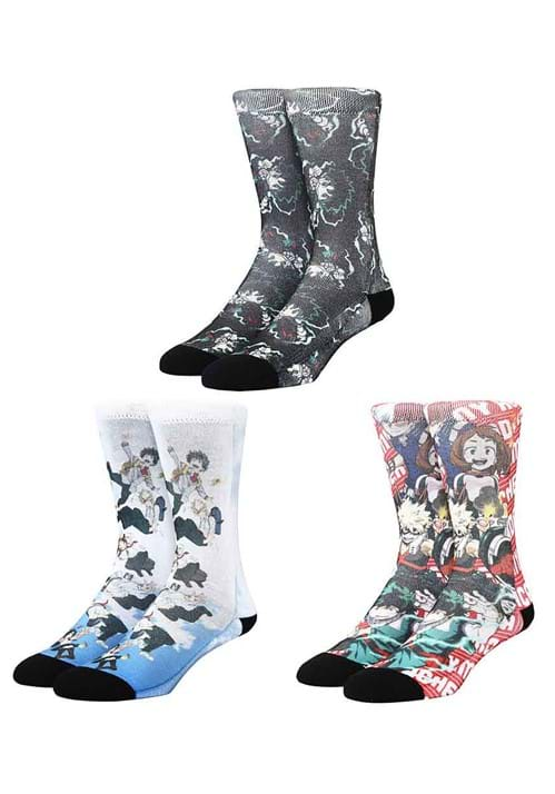 My Hero Academia Sublimated Print 3 Pair Youth Crew Socks