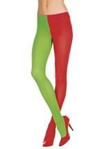 Red and Kelly Green Opaque Jester Tights for Women