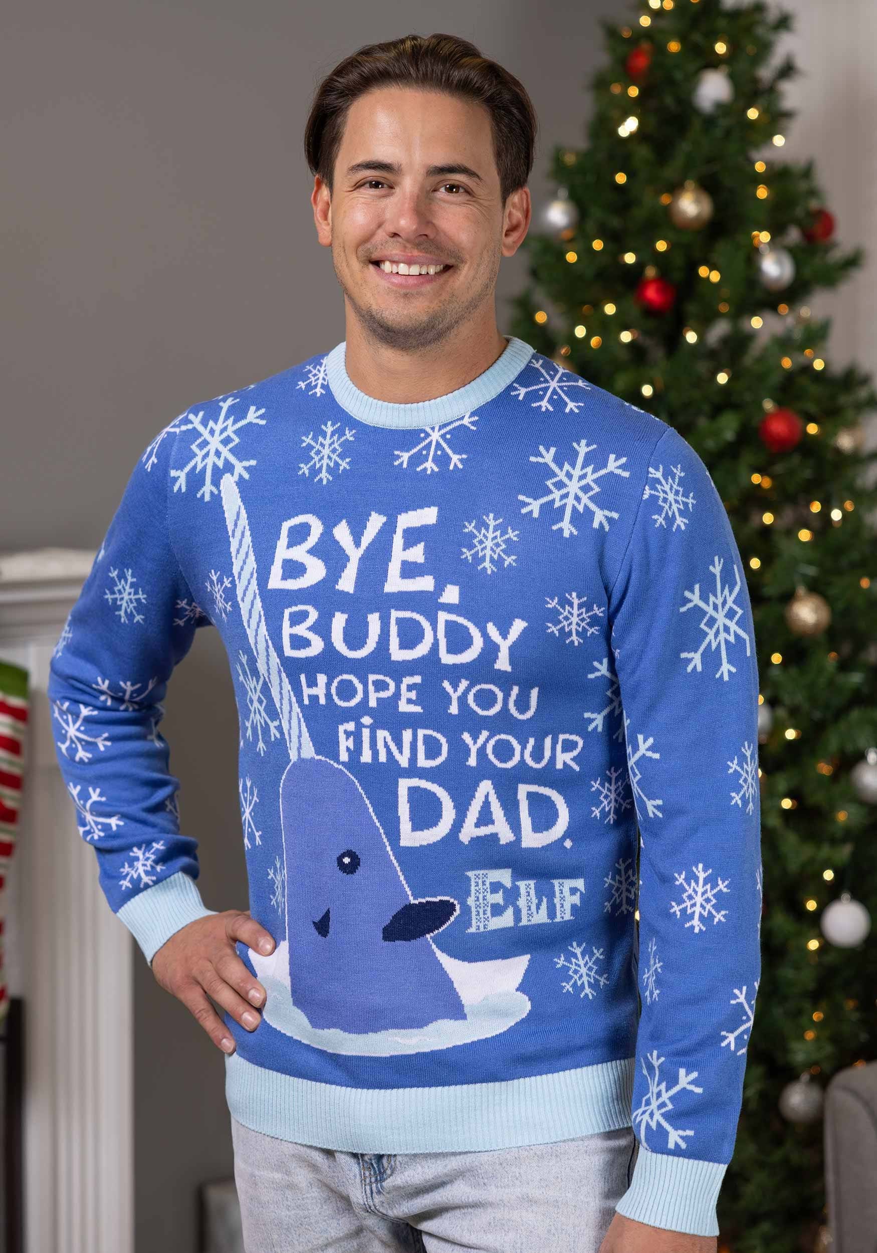 Bye Buddy Narwhal Blue Adult Christmas Sweater