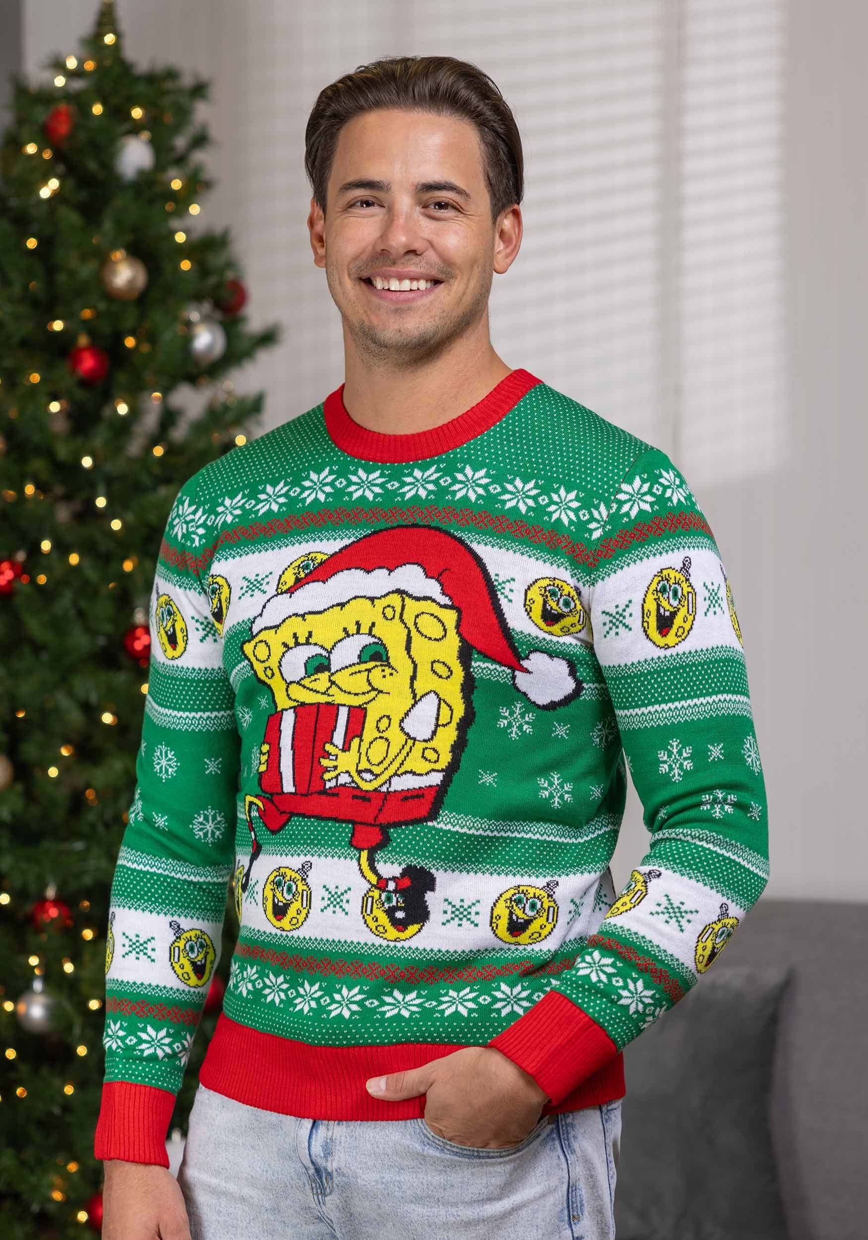 Spongebob Present Green Ugly Christmas Sweater for Adults