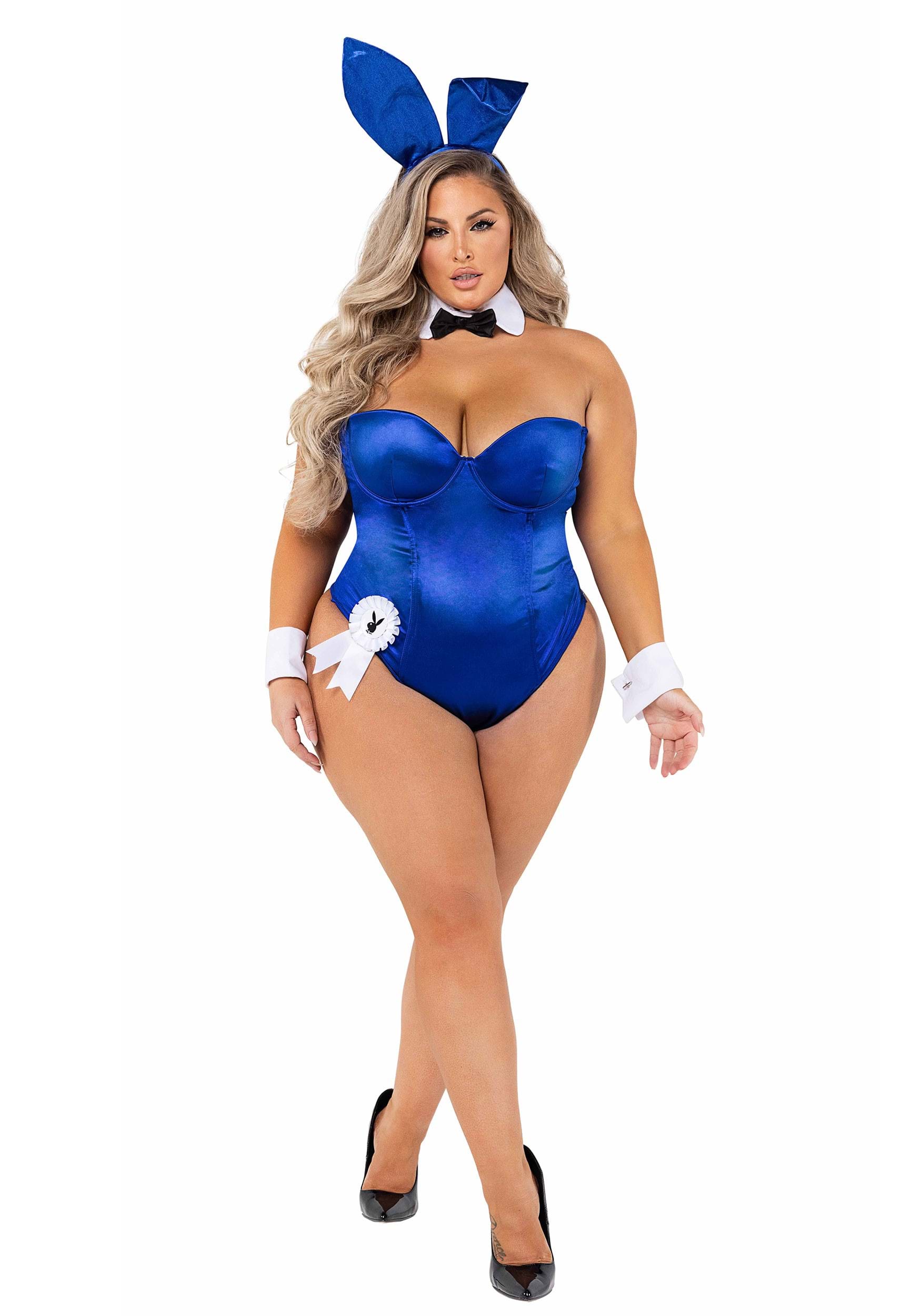 Photos - Fancy Dress Roma Women's Playboy Plus Size Royal Blue Bunny Costume Black/Blue/ 