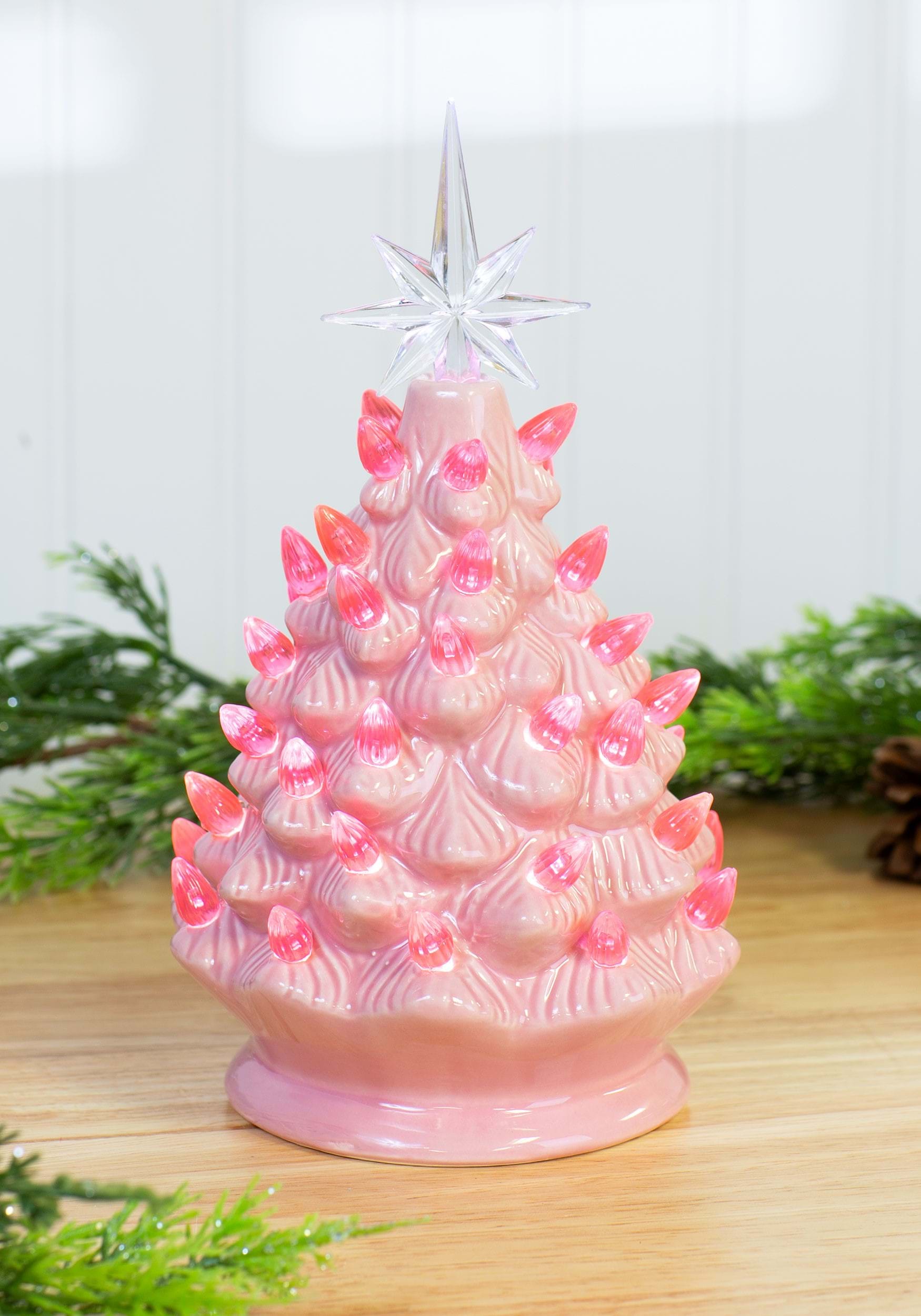 10 Inch Pink Ceramic Christmas Tree Decoration | Light Up Christmas Decor