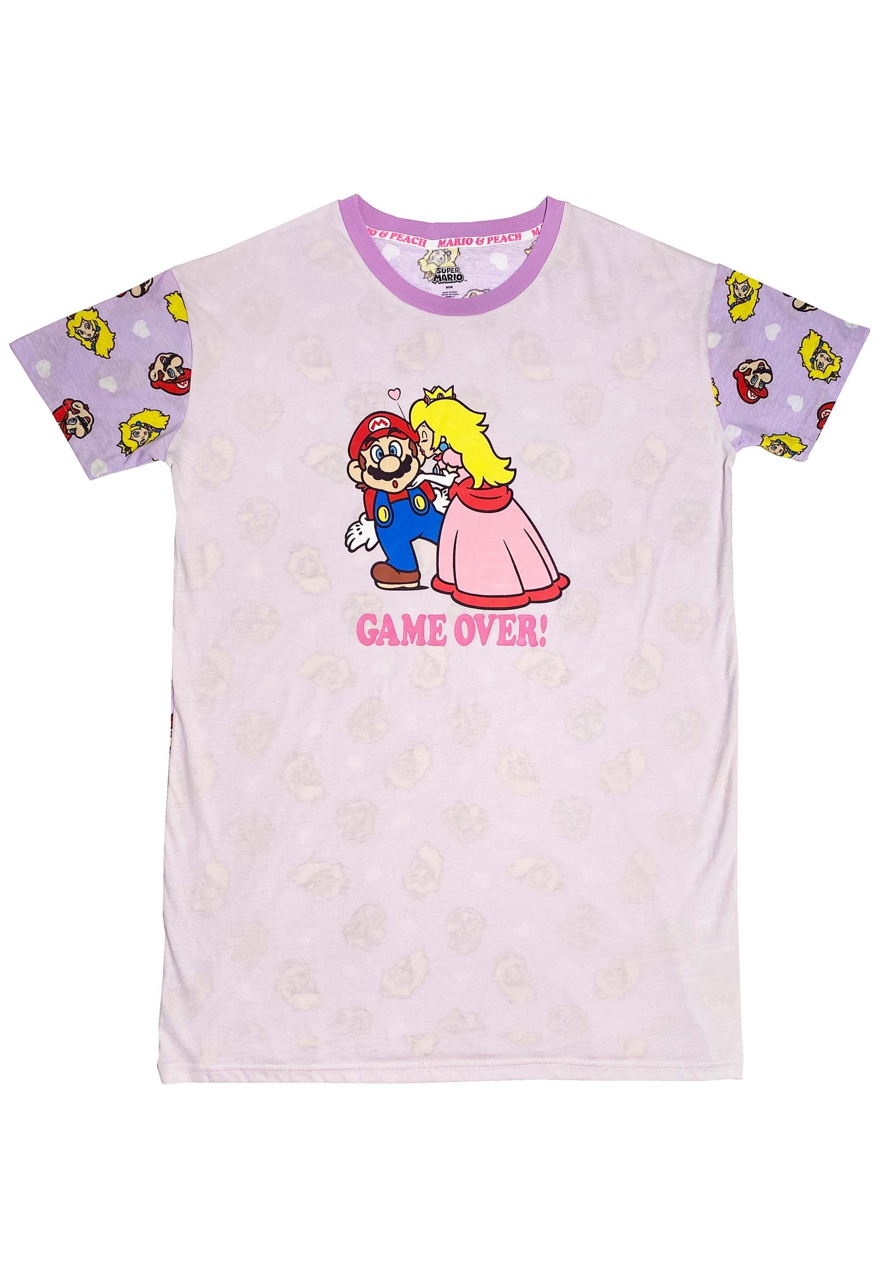 Womens Mario and Peach Game Over Oversized Sleep Shirt