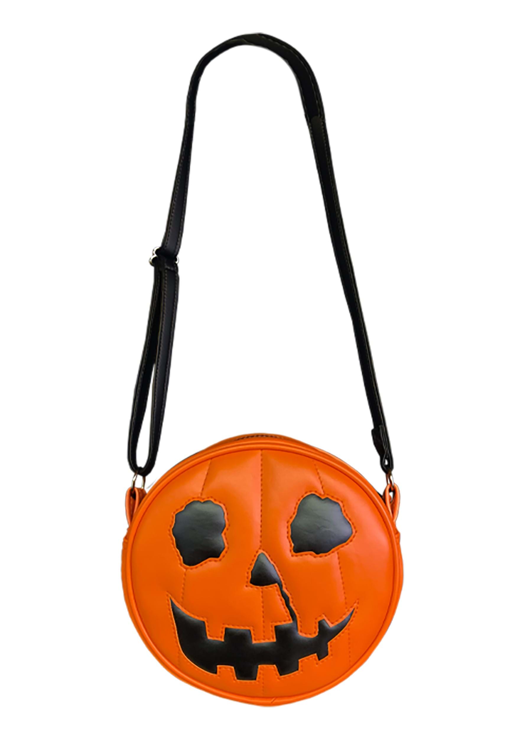 Shein White Pumpkin Jack-o'-Lantern Goth Punk Halloween 6” Round Purse Bag
