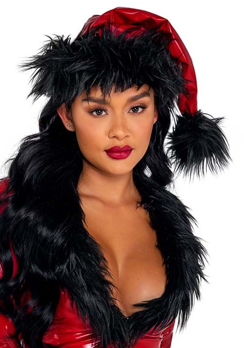 Adult Faux Red Patent with Faux Black Fur Christmas Hat