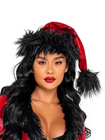 Faux Red Patent with Faux Black Fur Christmas Hat Alt 1