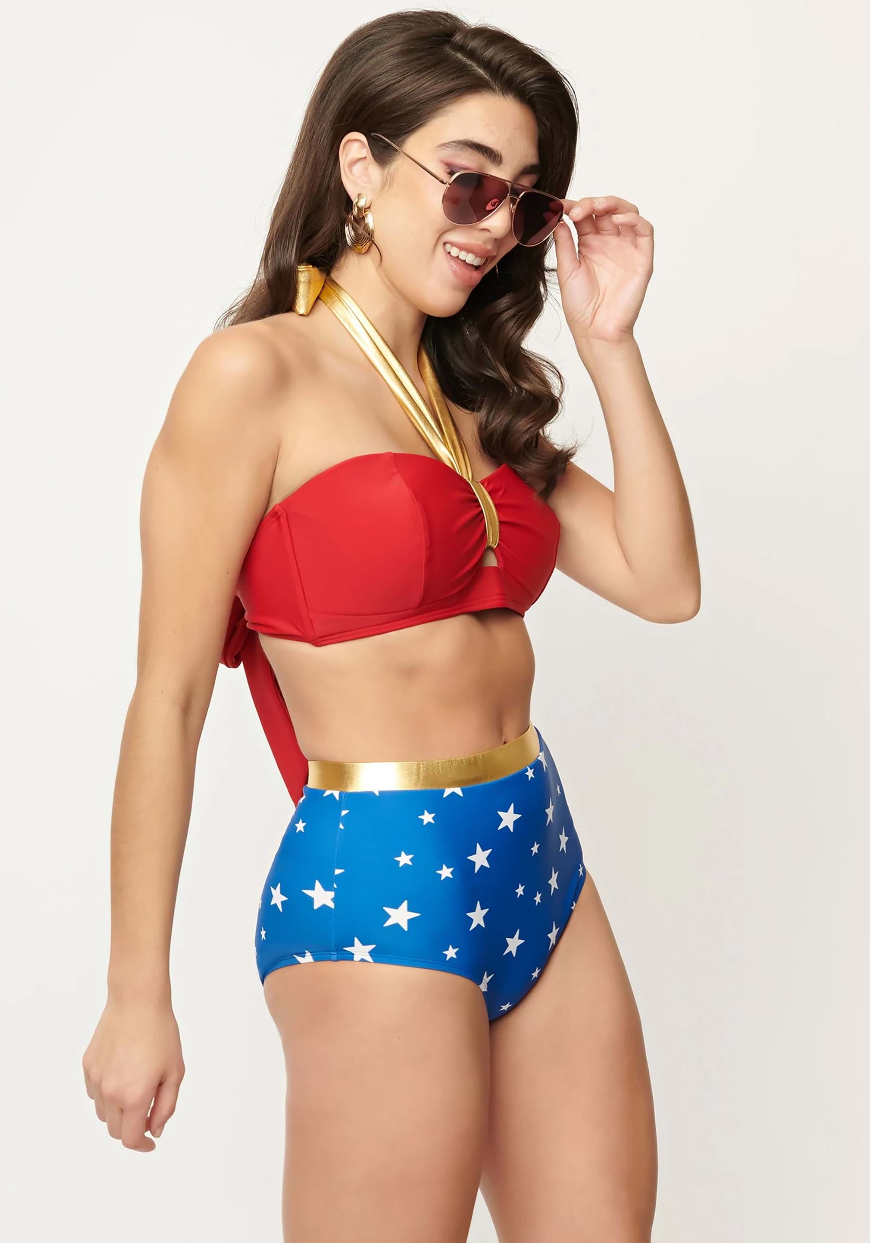 Wonder Woman Swimsuit Two Piece Bikini Small Red White Yellow High Waist -  Helia Beer Co
