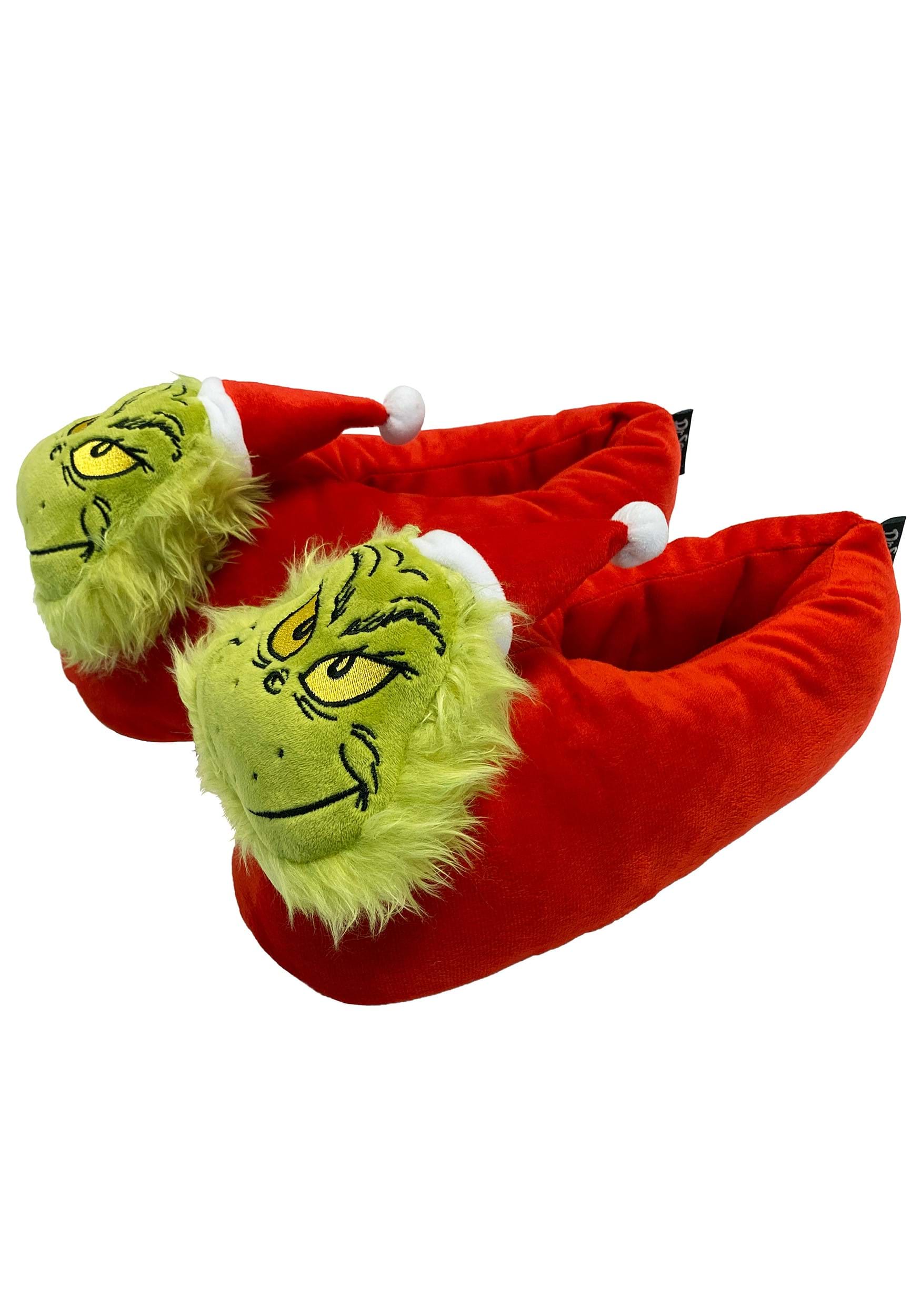 Adult Grinch with Santa Hat Slippers