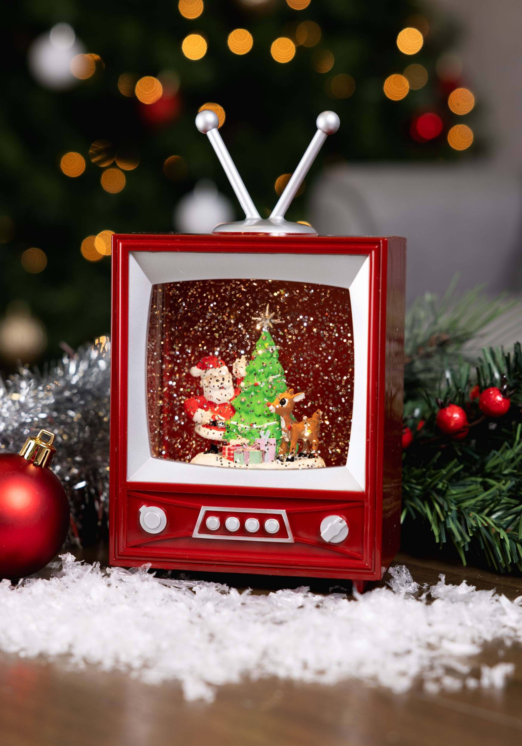 Rudolph & Santa Musical TV and Swirl Water Table Piece