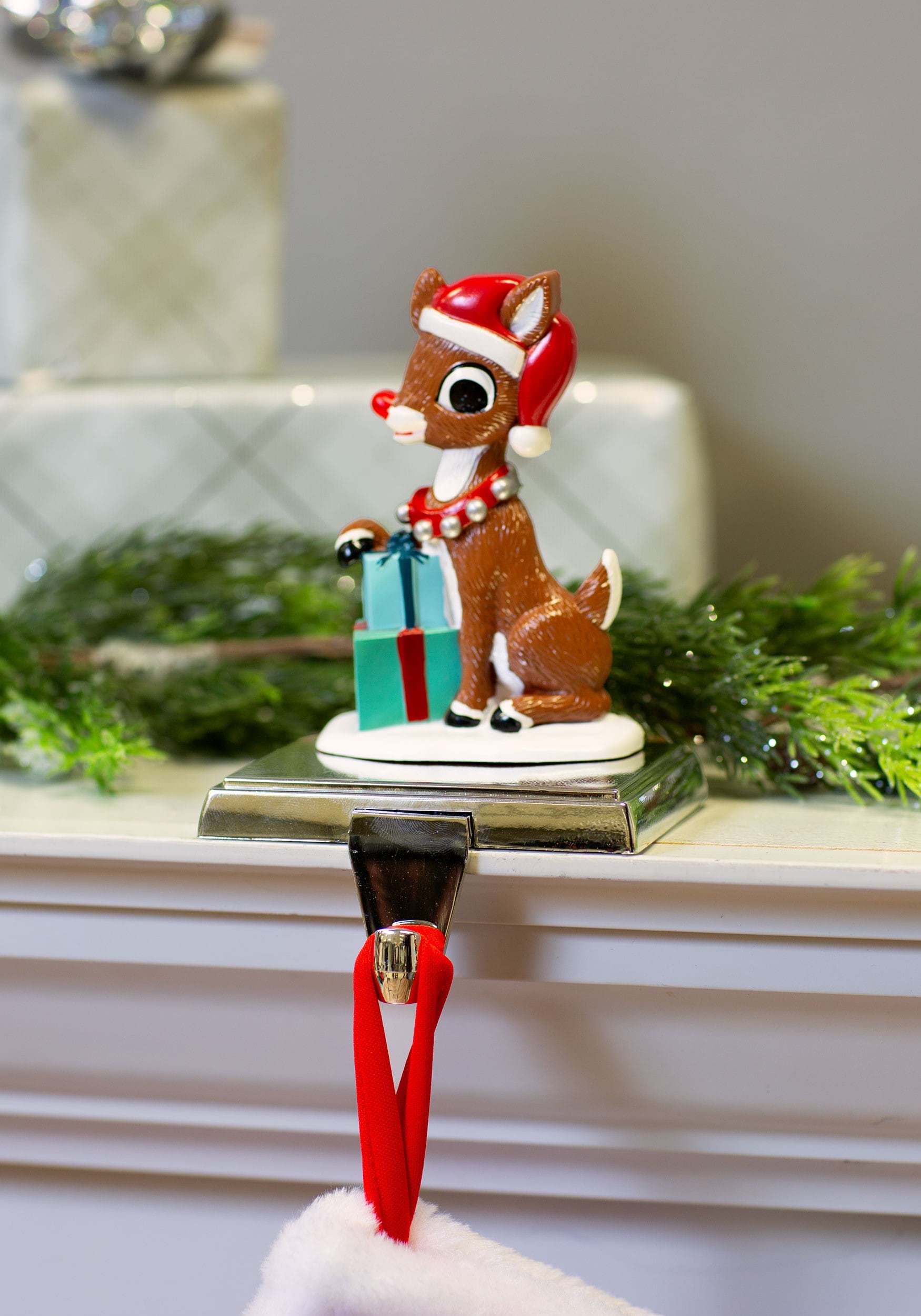 6.5" Rudolph with Presents Stocking Holder Decoration