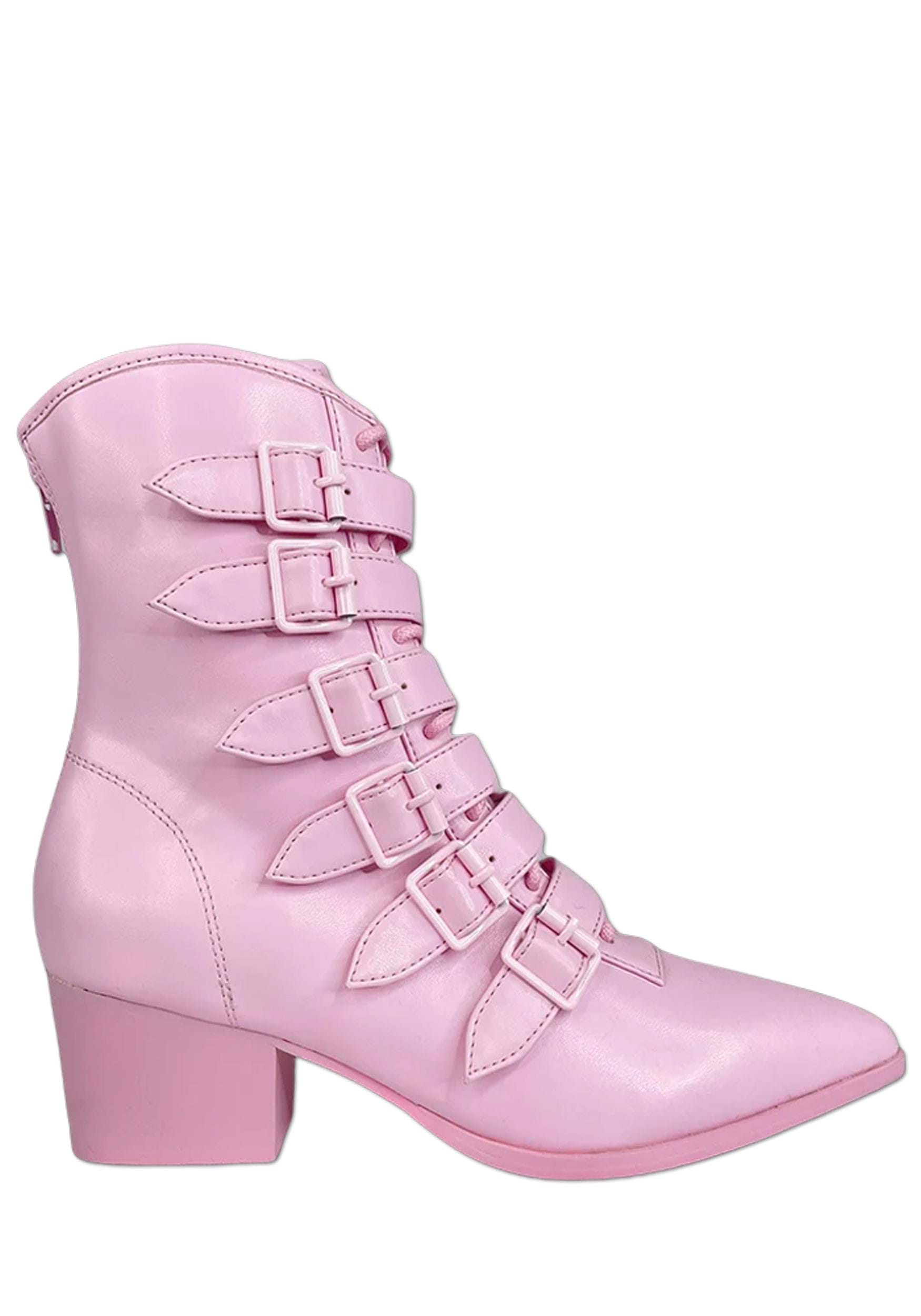 Pastel Pink Womens Buckle Boots