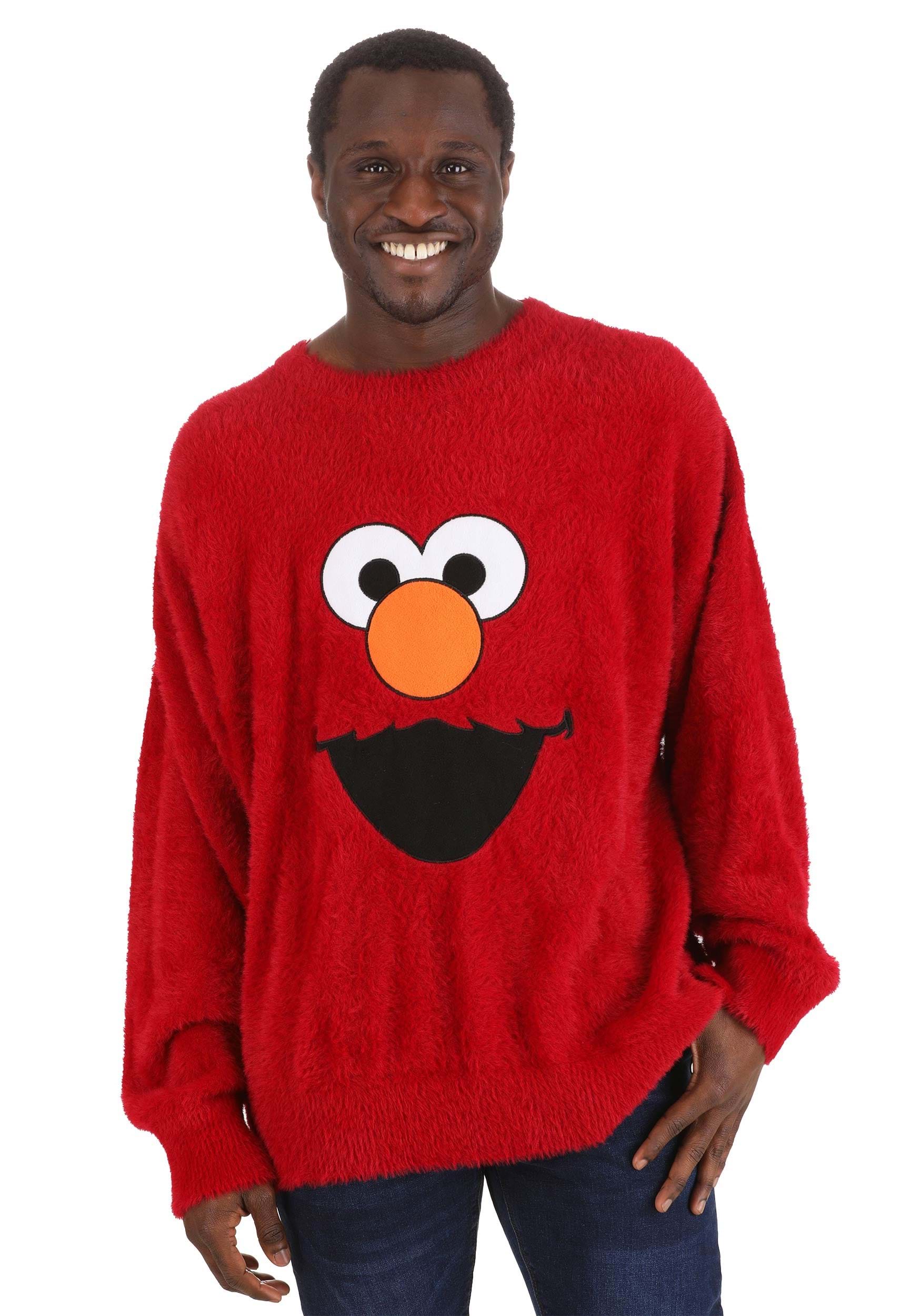 Sesame Streets Fuzzy Elmo Oversized Adult Sweater | Exclusive Sweaters