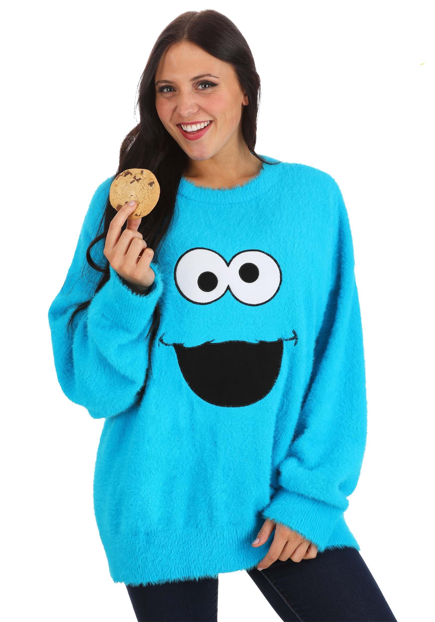 Sesame Street Fuzzy Cookie Monster Oversized Adult Sweater | Exclusive Sweaters