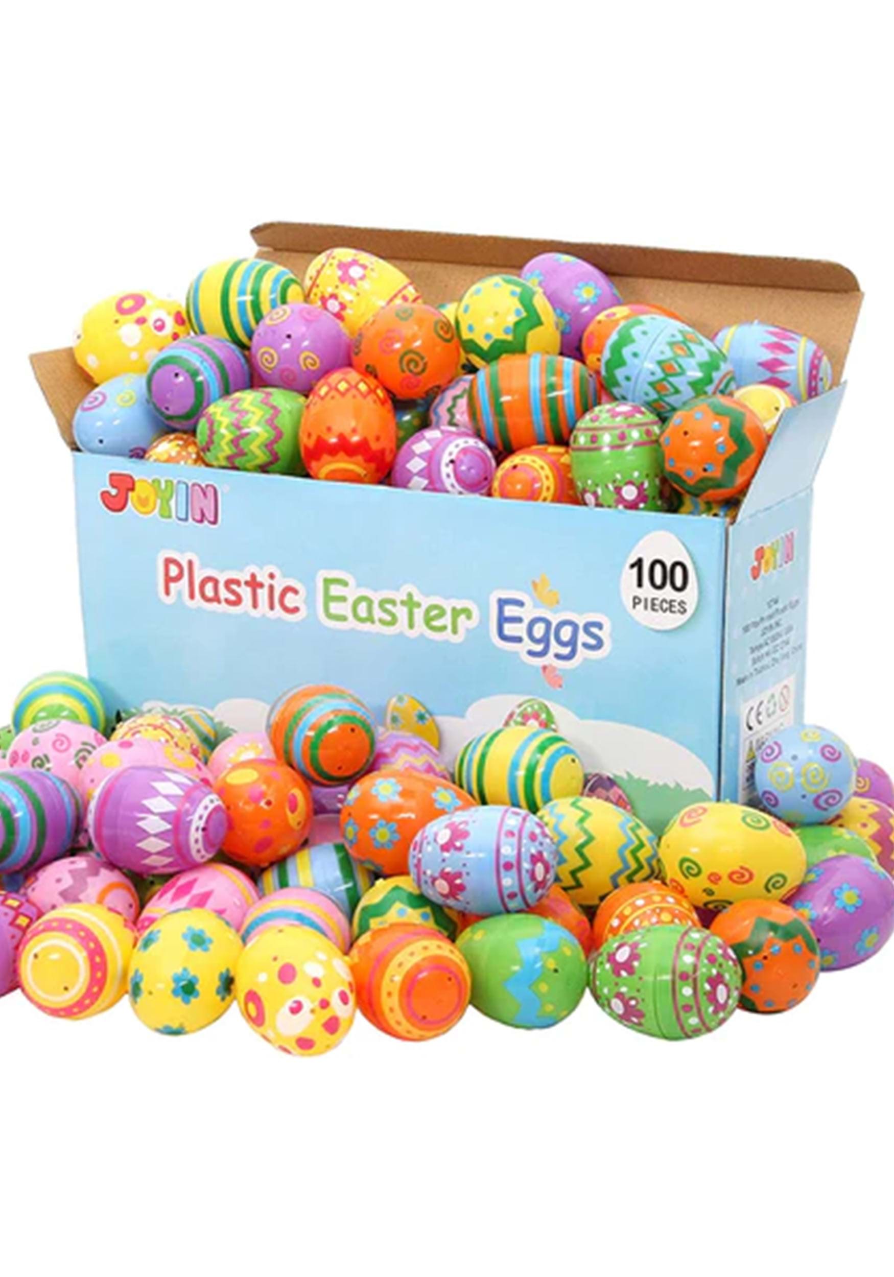 100 Piece Printed Plastic Egg Shells | Easter Egg Hunt Accessories