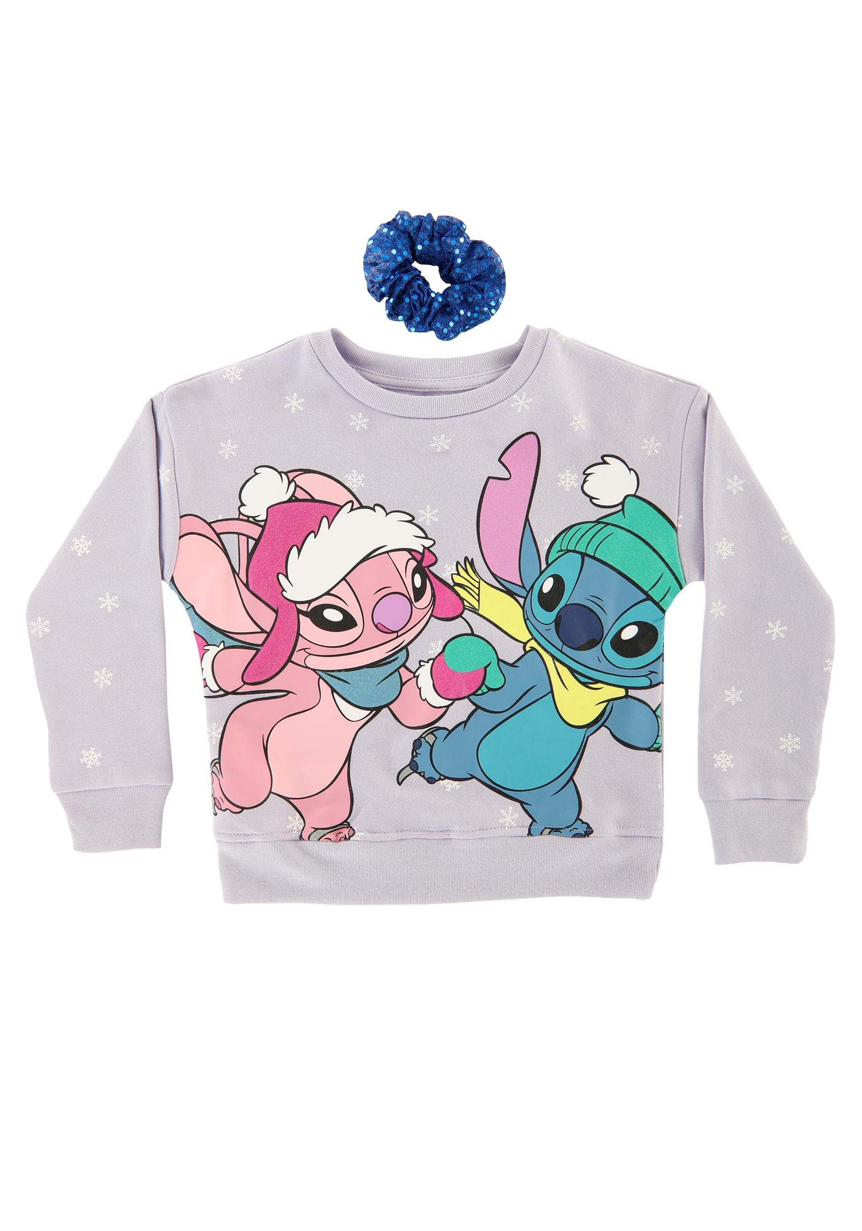 Girl's Snowy Stitch And Angel Sweatshirt With Blue Scrunchie