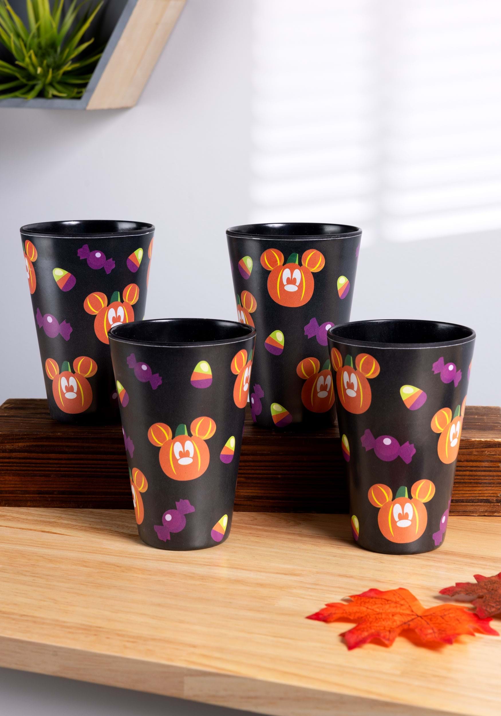 Set of 4 Disney Mickey Pumpkins & Candy Tossed Black Tumblers