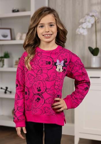Girls Pink Minnie Mouse AOP Embroidered Sweatshirt